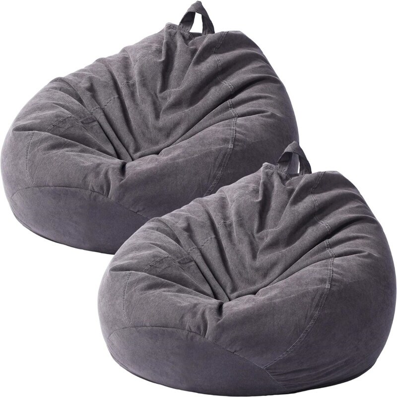 2 Pcs Storage Bean Bag Chair Cover (Dark Grey)
