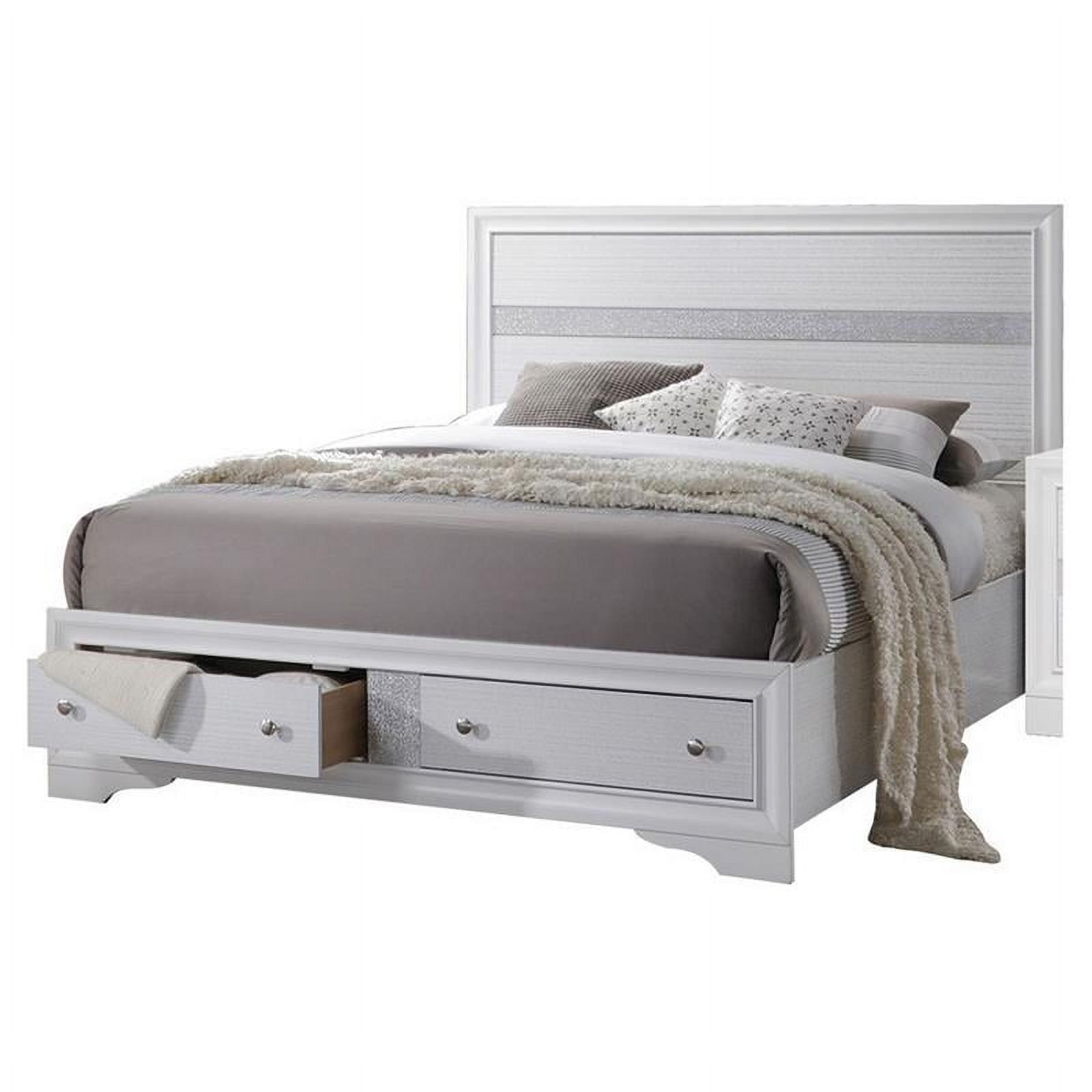 Benjara 2 Drawer Wooden Eastern King Size Bed with Panel Headboard, White