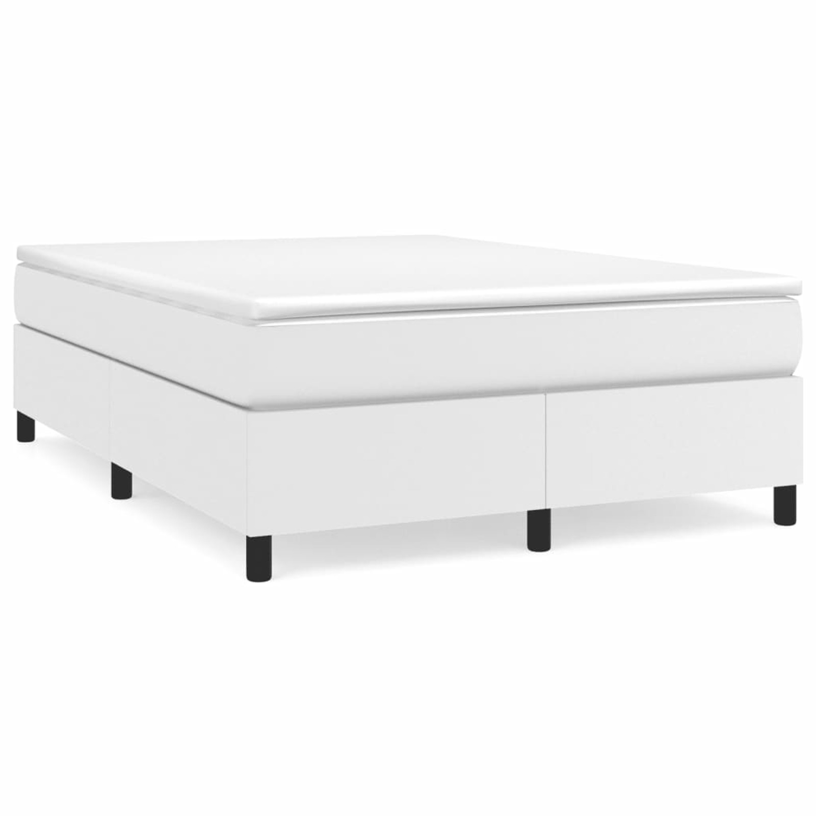 Anself Box Spring Queen Size Bed Frame with Mattress and Topper 81.1 x 59.8 x 13.8 Inch White Faux Leather Platform Bed Frame and 79.9 x 59.8 x 7.9 Inches Mattress Set for Bedroom