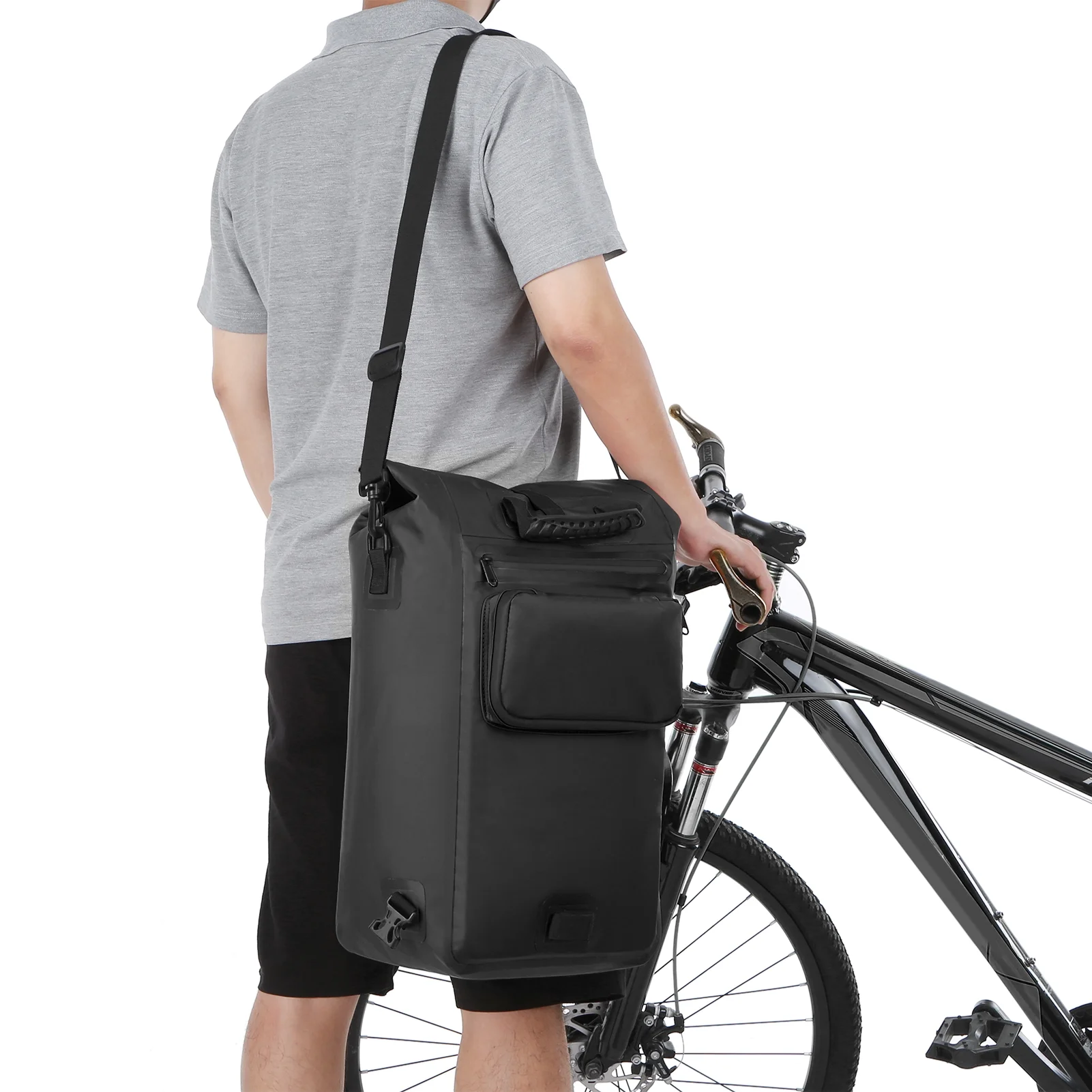 Dcenta 3-in-1 Waterproof Bike Pannier Rear Rack Bag Shoulder Bag Outdoor Cycling Commuting Bag Pack with Laptop Compartment