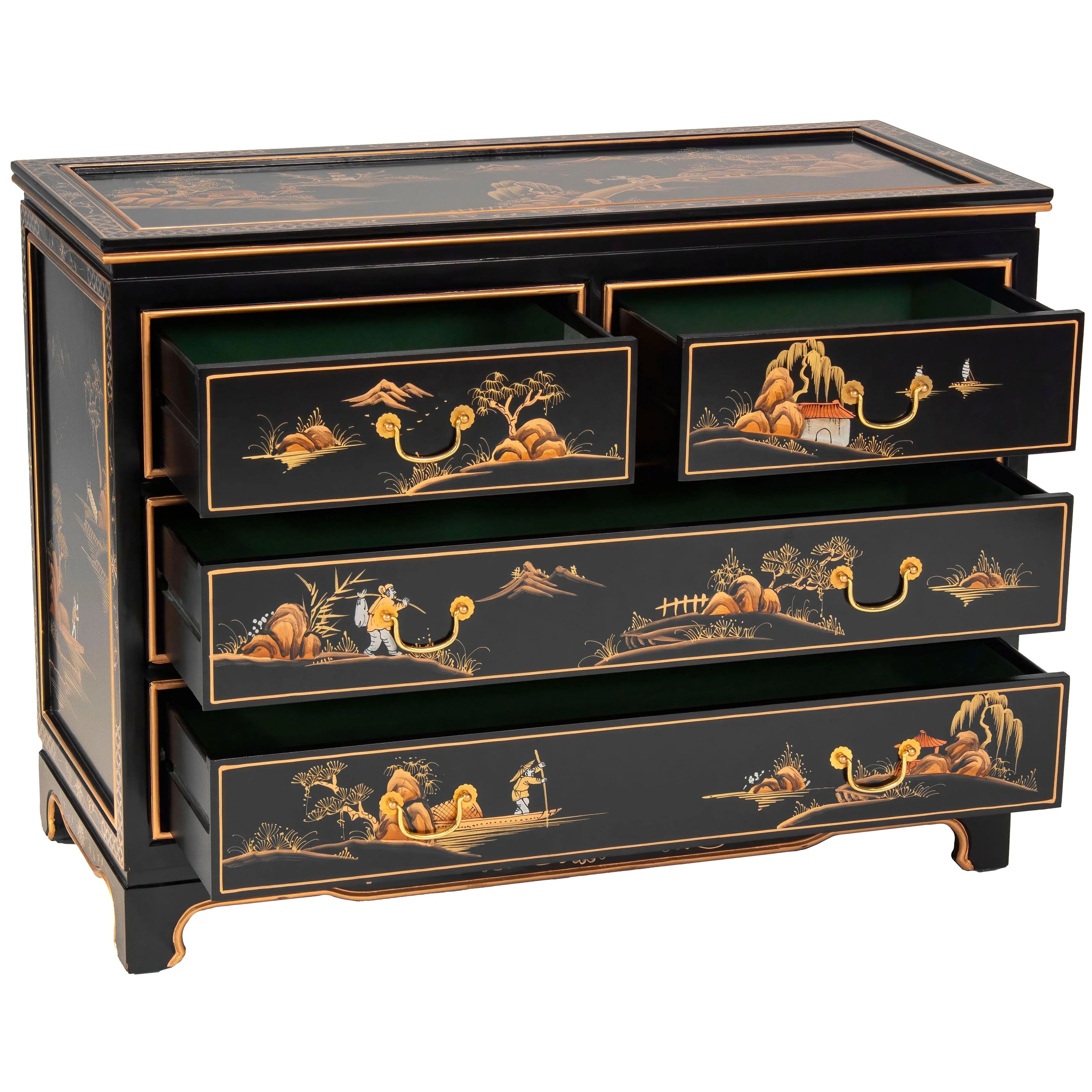 Oriental Furniture Black Lacquer Dresser - Landscape