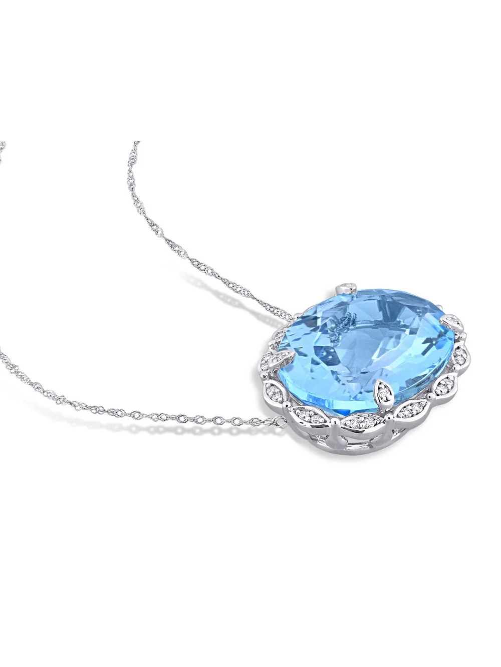 24.70 Carat (Ctw) Blue Topaz Pendant Necklace in 14K White Gold with Chain and Accent Diamonds