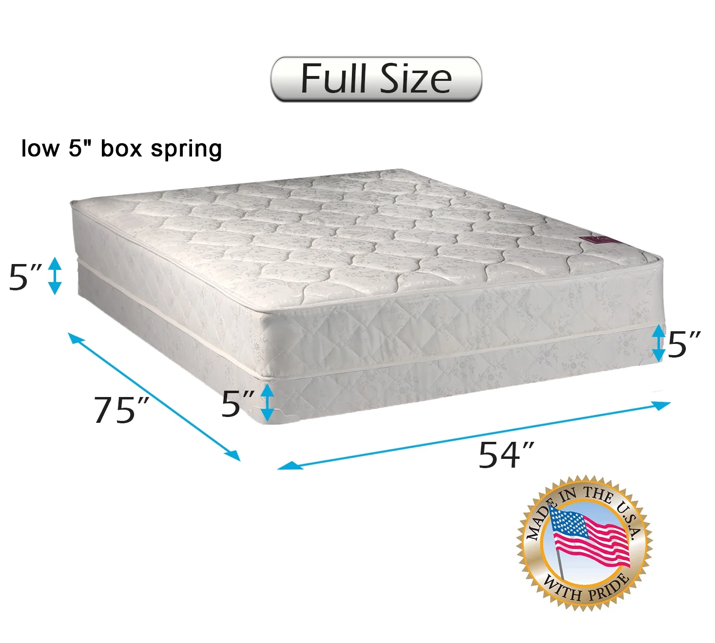 Legacy One-Sided Full Mattress and Low Profile Box Spring Set with Bed Frame Included - Spine Support, Good for your back, High Quality Foam, None Flip By Dream Solutions USA