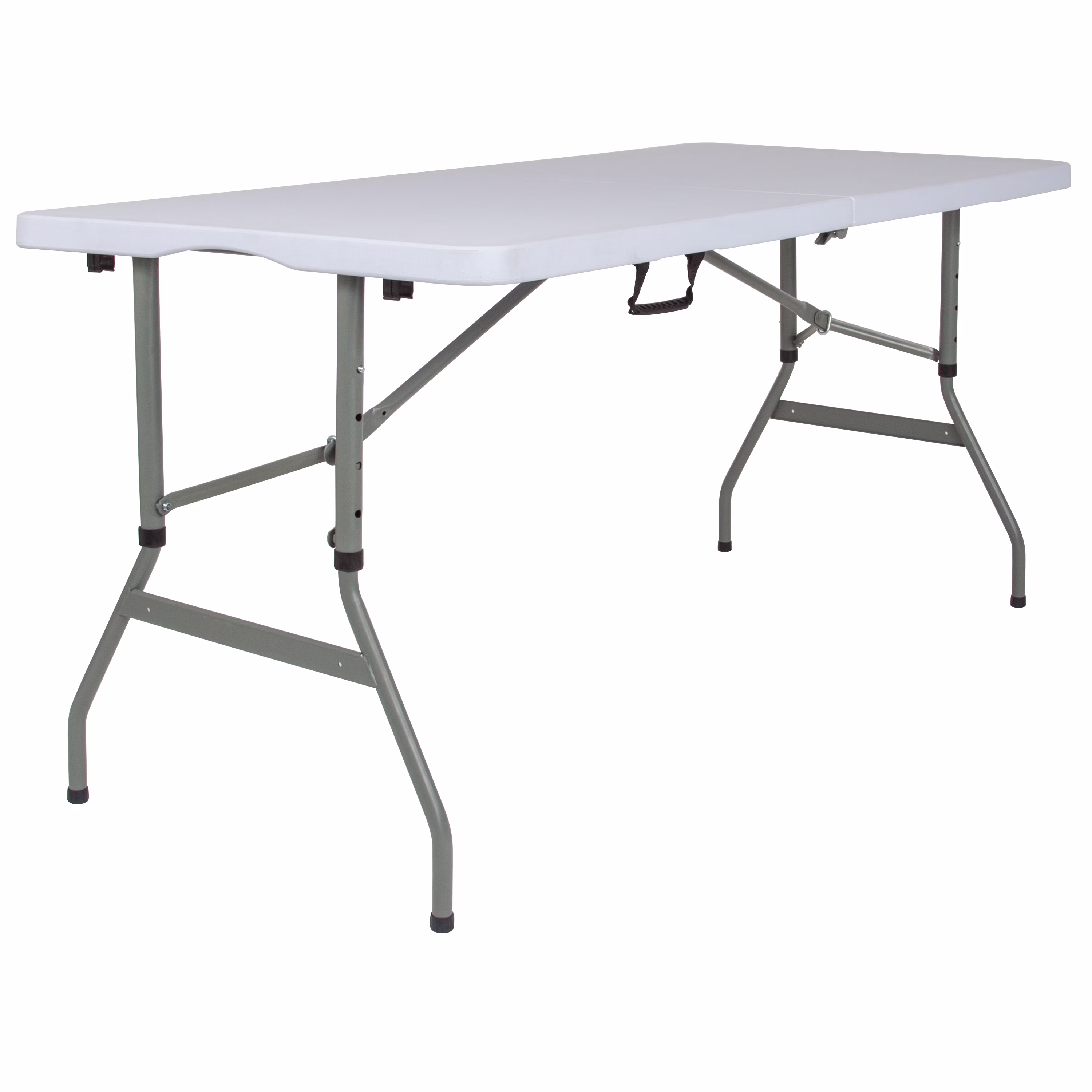BizChair 5-Foot Height Adjustable Bi-Fold Granite White Plastic Banquet and Event Folding Table with Carrying Handle