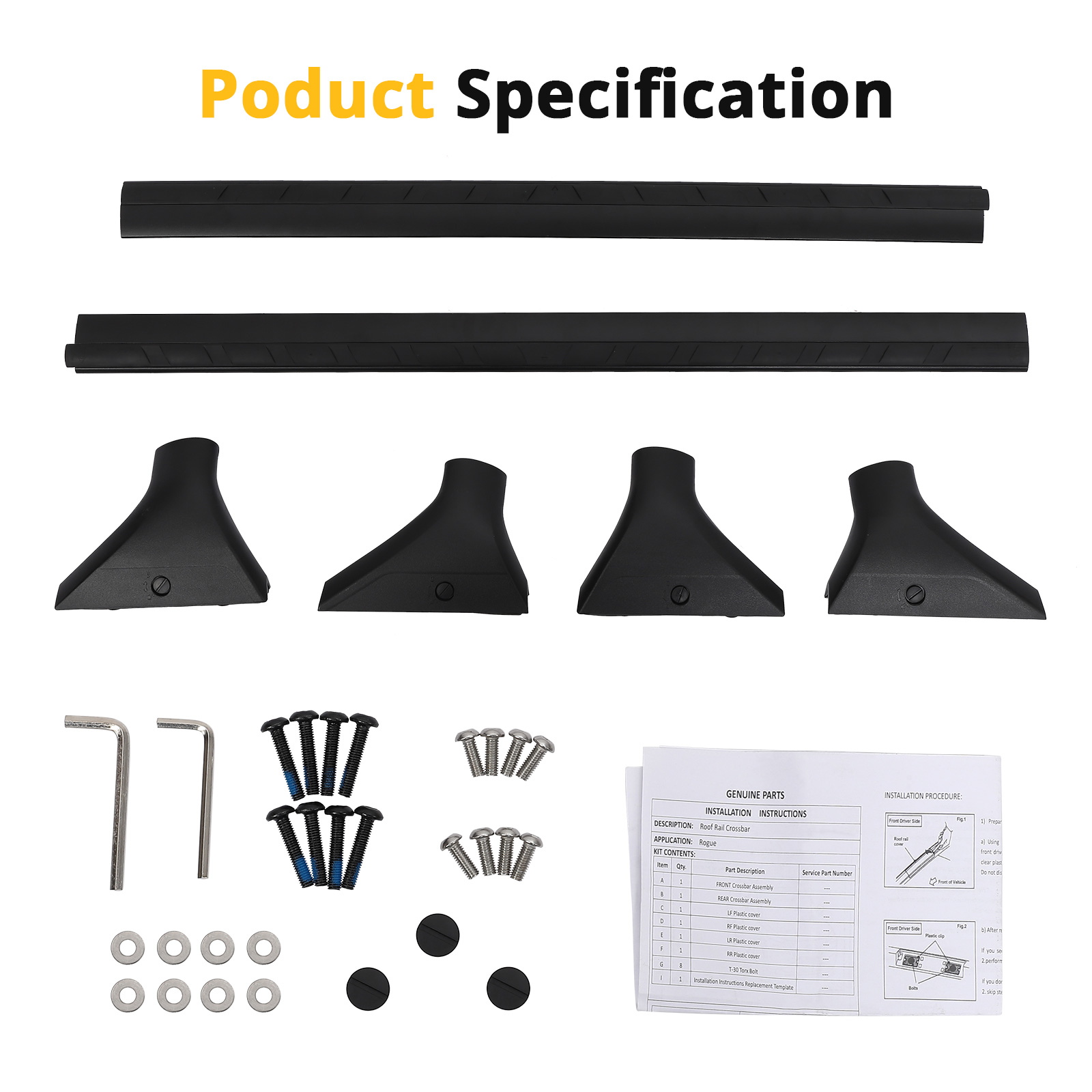 Homhougo—Top Rack Black Crossbar Compatible, 165 LB Upgraded Luggage Rack Crossbar, Easy To Carry Cargo Canoe Kayak Load Bike