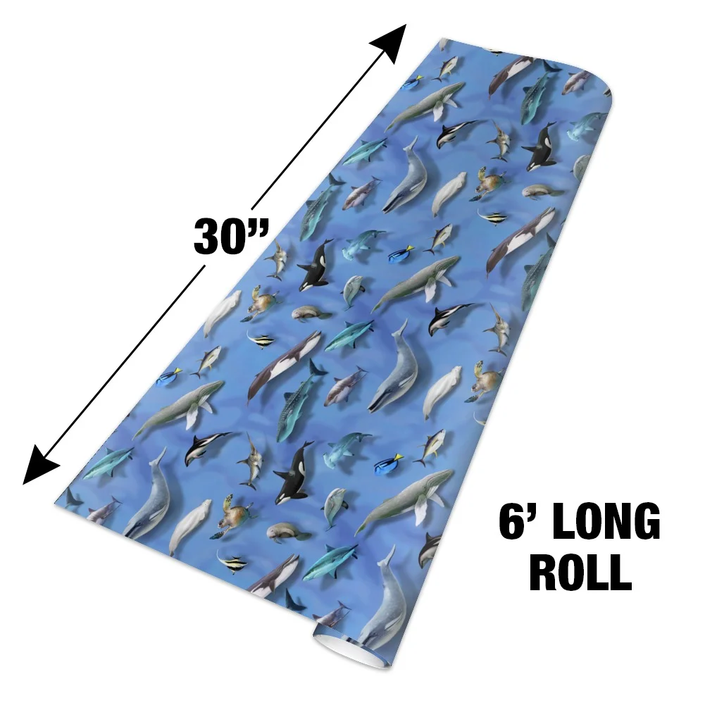 Ocean Life Whale Dolphin Manatee Shark Pattern Premium Roll Gift Wrap Wrapping Paper