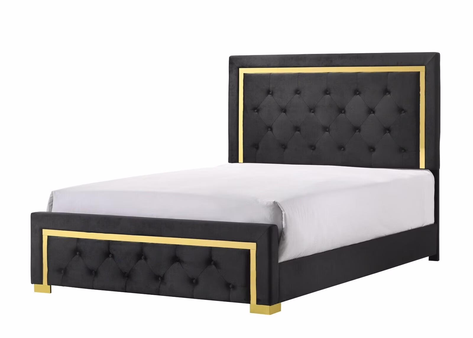 Modern Glam 1pc King Size Panel Bed Bedroom Furniture Gold Black Finish