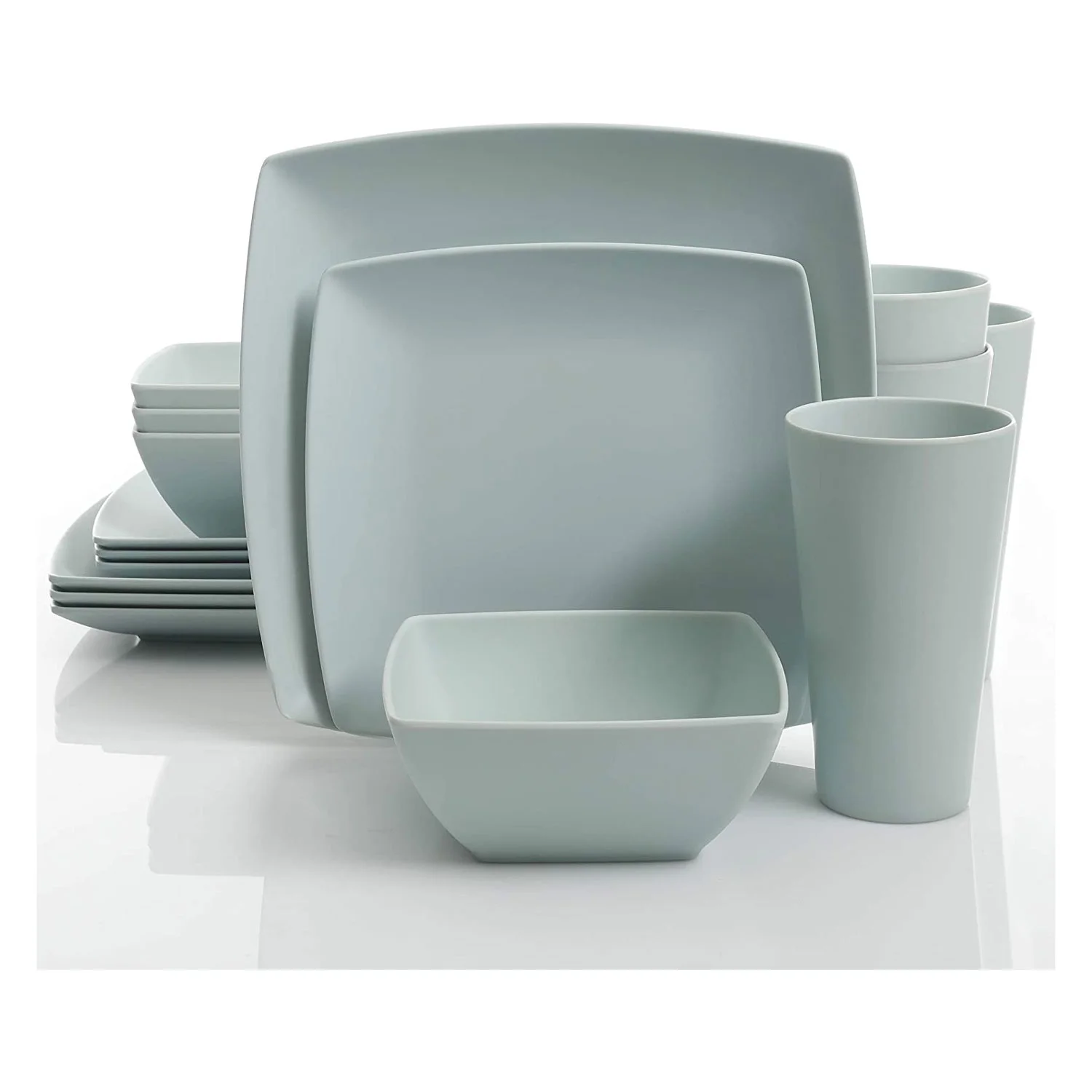 Gibson Home Melamine Dinnerware Set Plates, Bowls, & Cups, Mint (2 Pk)