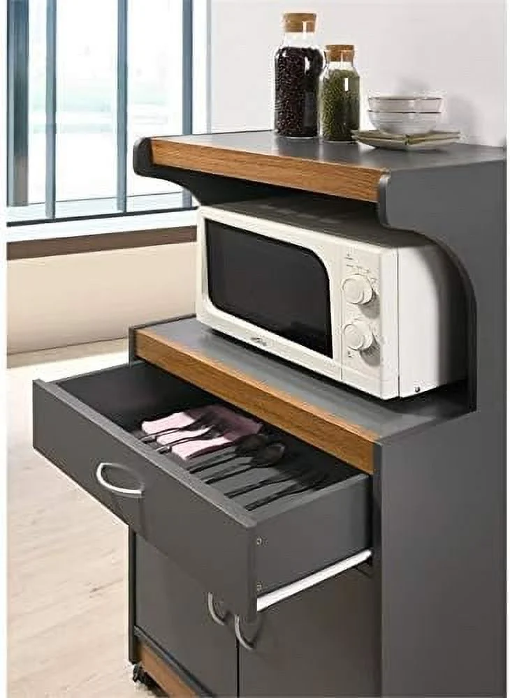 Microwave Kitchen Cart In Gray Oak