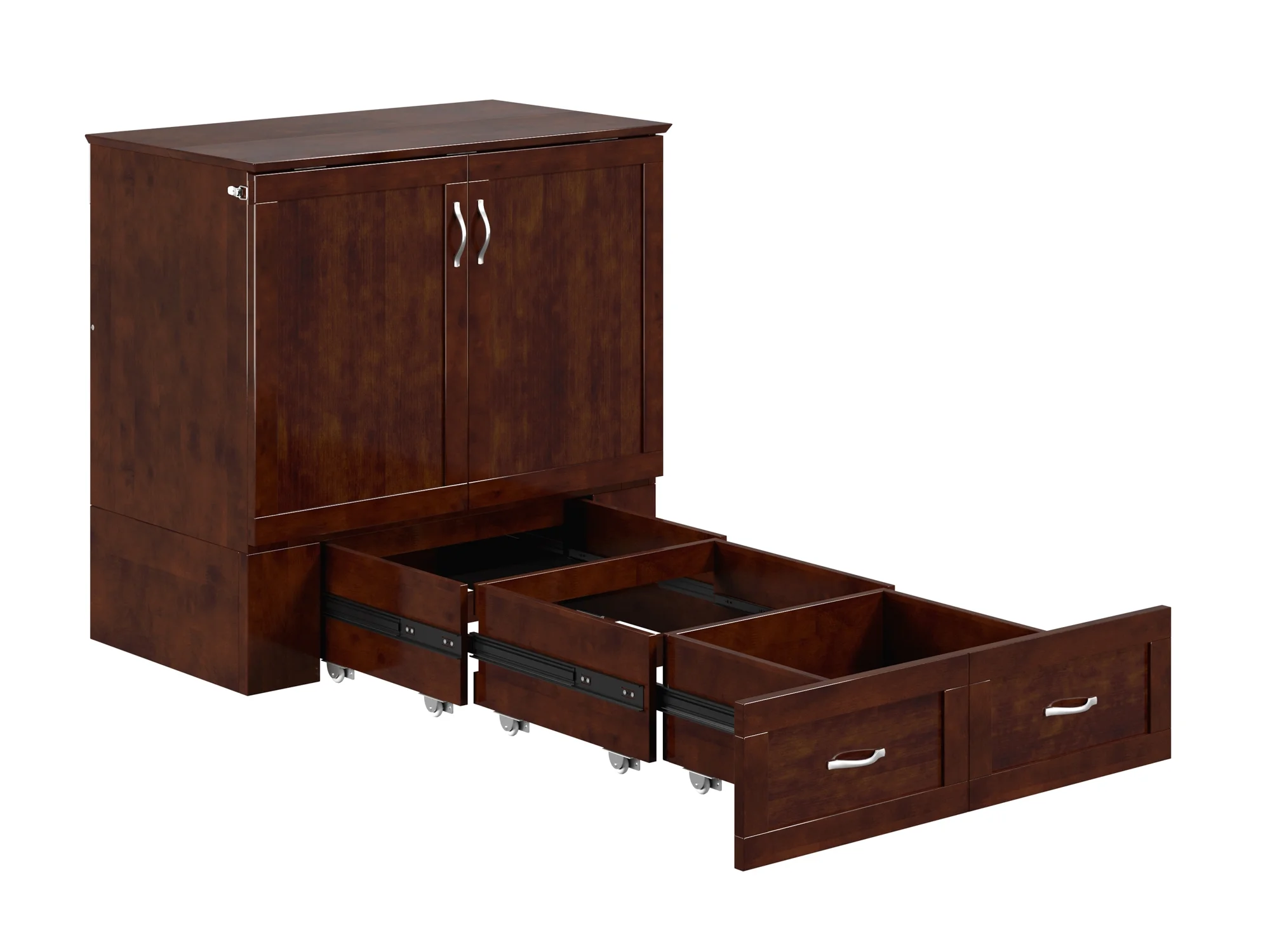 AFI Hamilton Twin XL Solid Wood Murphy Bed Chest with Mattress, Drawer and Charger, Walnut