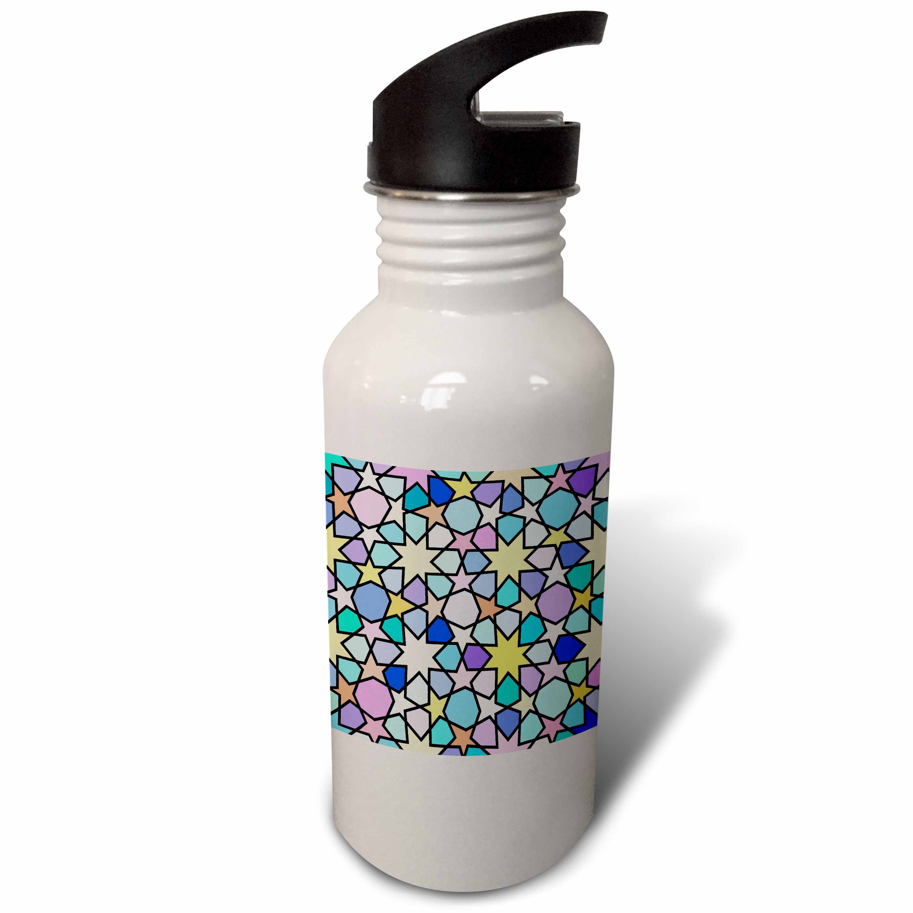 Rainbow Multicolored Star Pattern with Stained Glass Effect - Bright Colorful Bold and Vibrant 21 oz Sports Water Bottle wb-56726-1