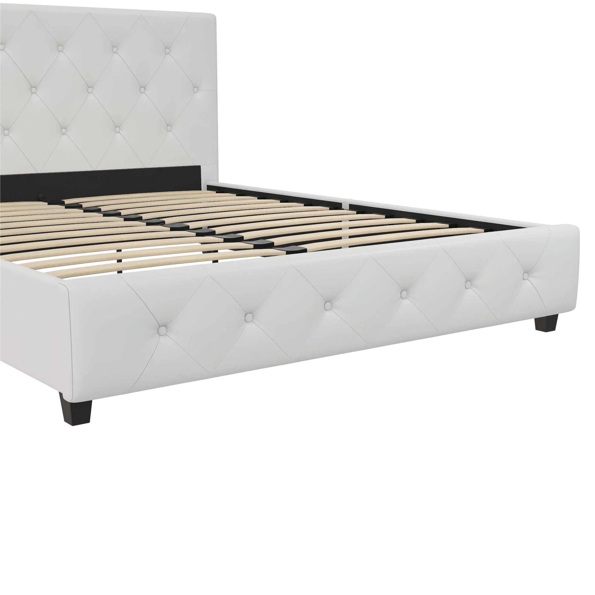 DHP Dakota Upholstered Bed with Signature Sleep Tranquil 8-Inch Pocket Spring Mattress, Full, White