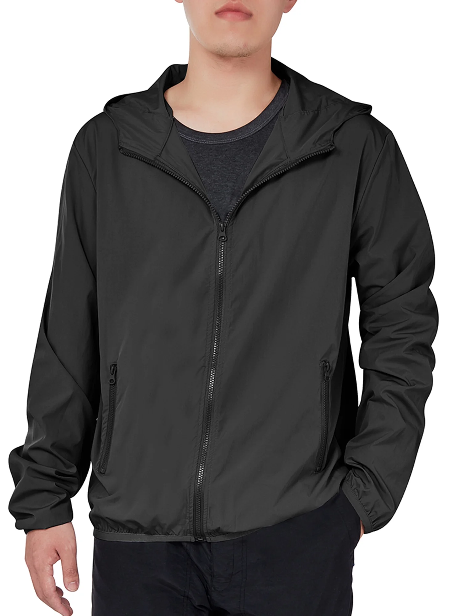 FOCUSSEXY Men Windbreaker Outdoor Lightweight Windbreaker Quick Dry Jacket Waterproof Hooded Jackets Outdoor Camping Hooded Windbreaker Jacket Outwear 4XL-7XL