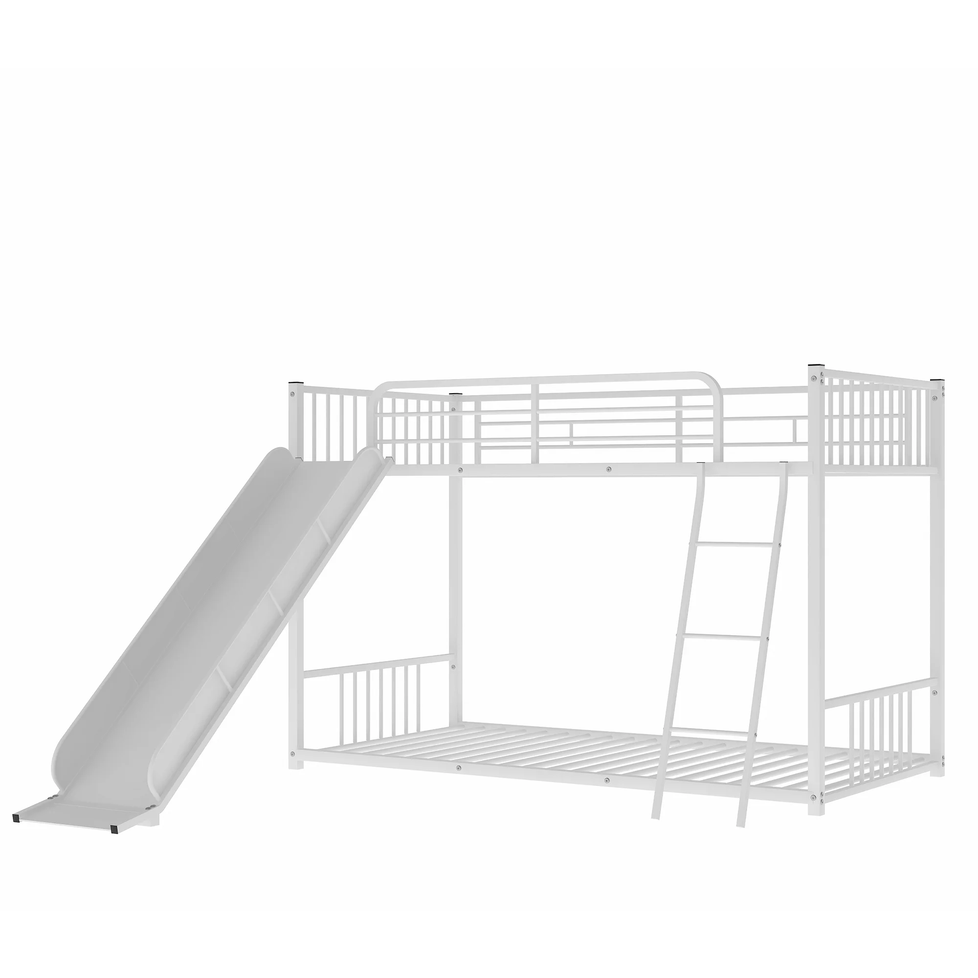 Nestfair White Twin over Twin Metal Bunk Bed with Slide
