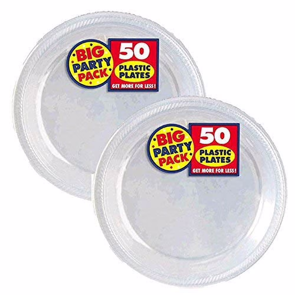 amscan Big Party Pack Plastic Lunch Plates, 10.5-Inch, Clear, 100 Count