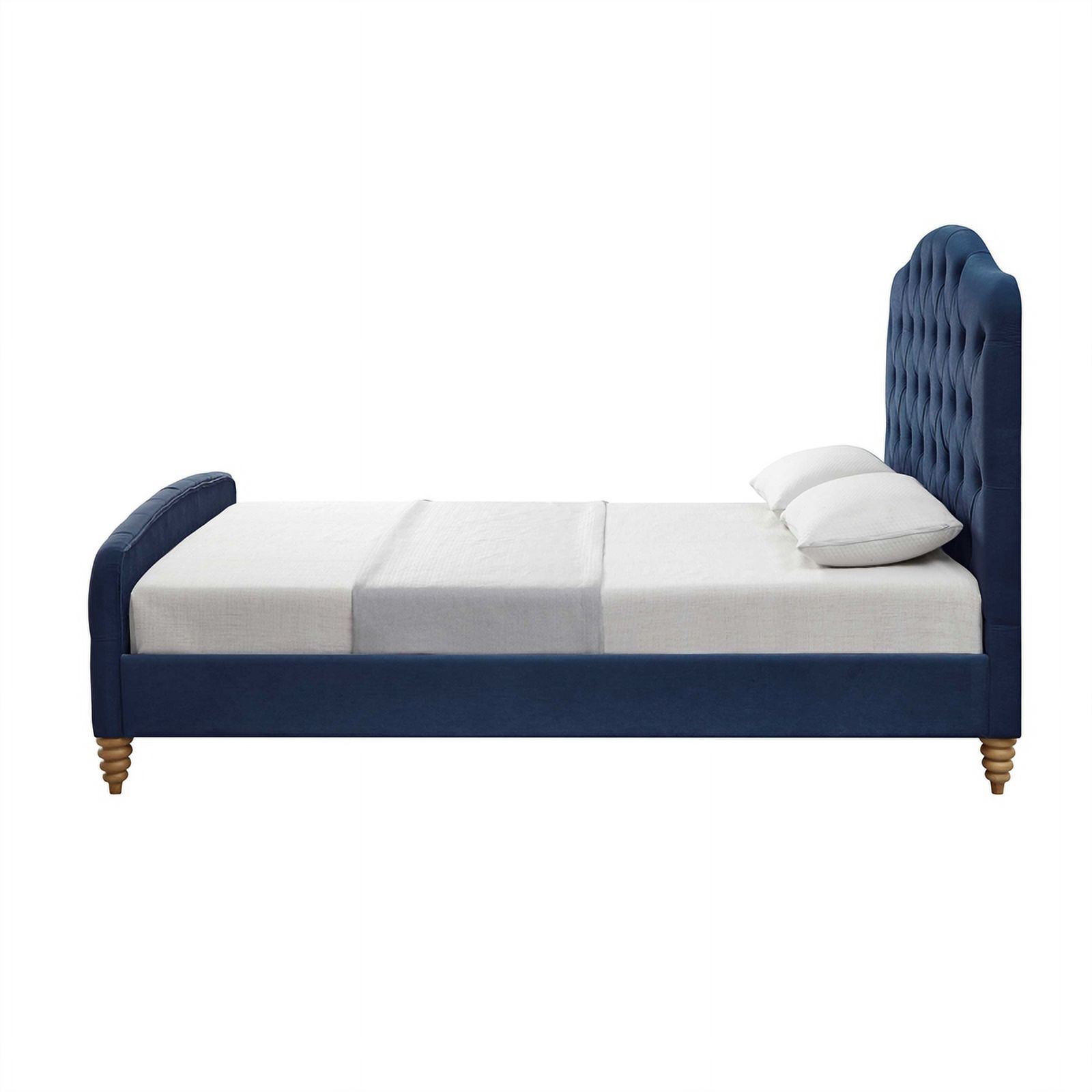 Calliope Bed Navy Velvet Twin Diamond Tufted Headboard and Footboard Upholstered