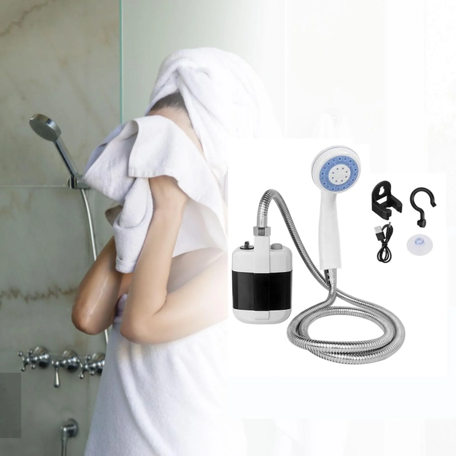 koolsoo Camp Shower Pump Electric Convenient Outdoor Shower, Travel Shower for Windows and Backyard Cleaning ,Hiking Trekking Outdoor