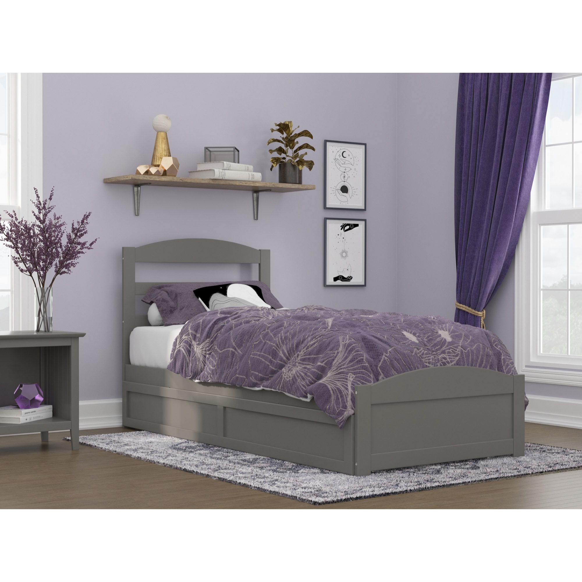 AFI Warren Solid Wood Traditional Twin Bed w/ Twin Trundle in Gray