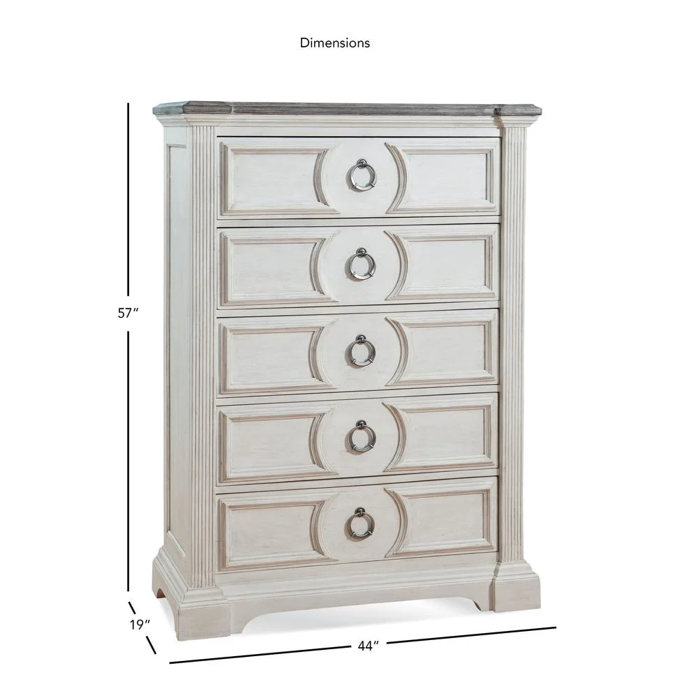 American Woodcrafters Brighten Distressed Antique White Wood 5-Drawer Chest