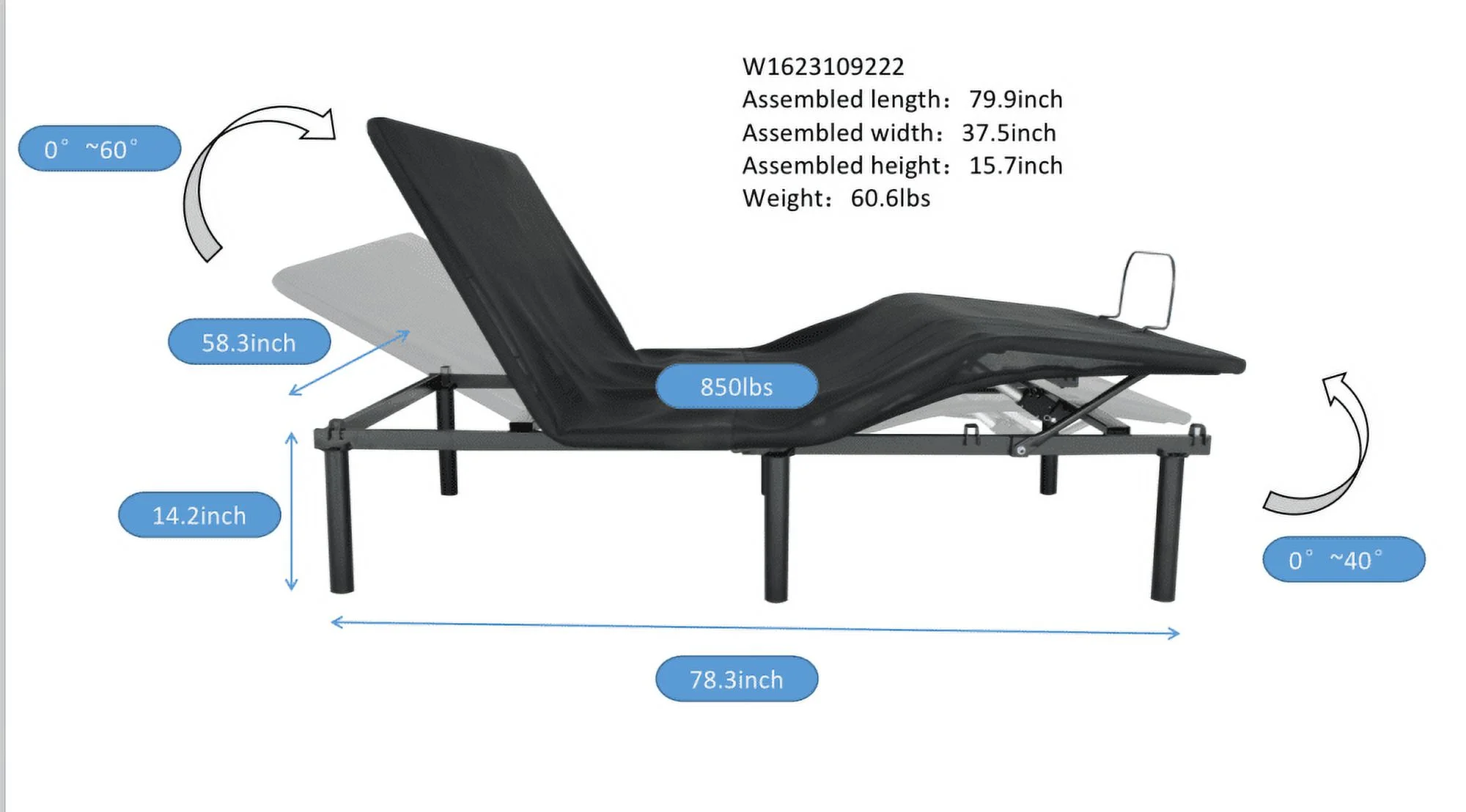 Adjustable Bed Frame Smart Bed - Fold to half-TXL Motorized Head and Foot Incline - Quick and Easy Assembly