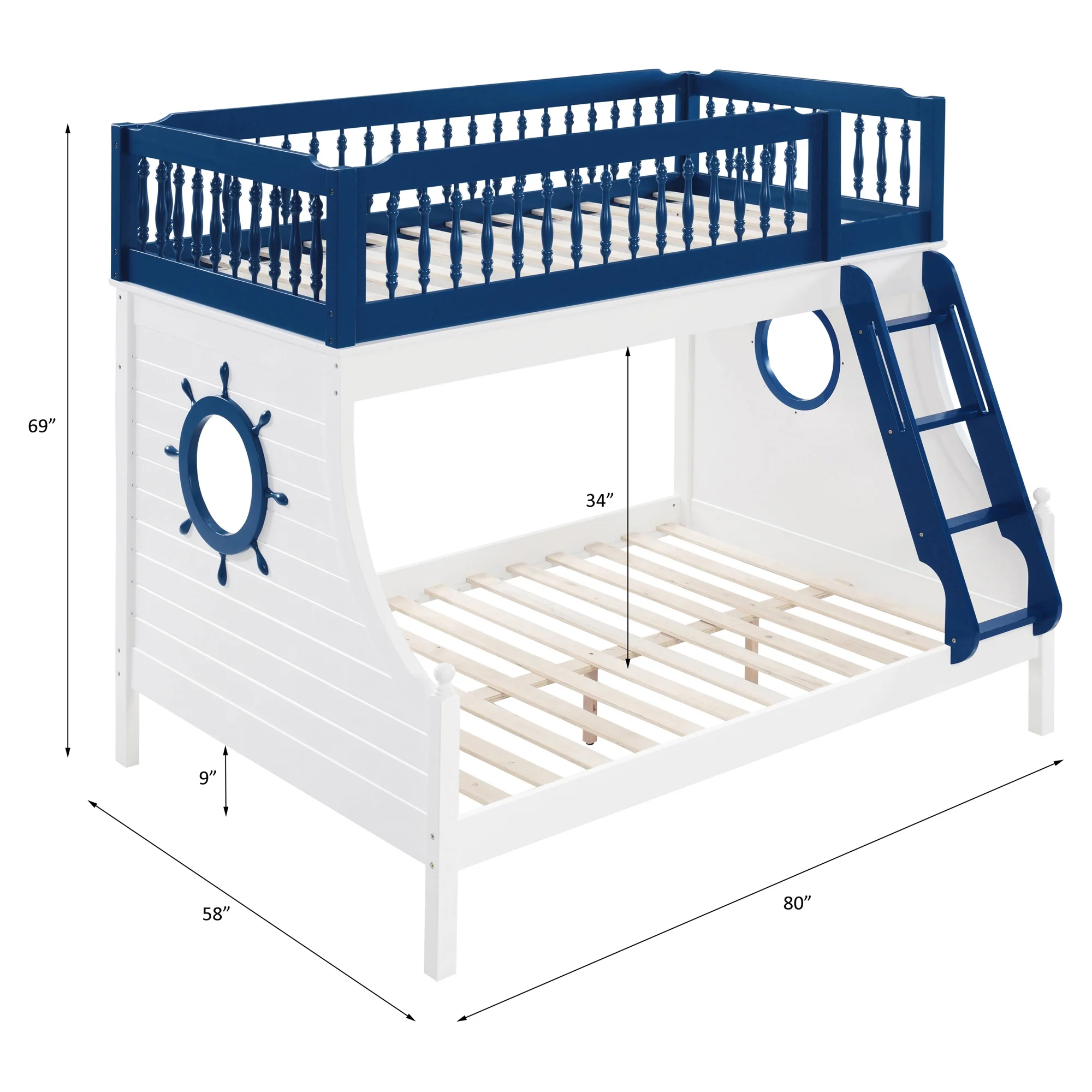 ACME Farah Twin over Full Bunk Bed in Navy Blue and White