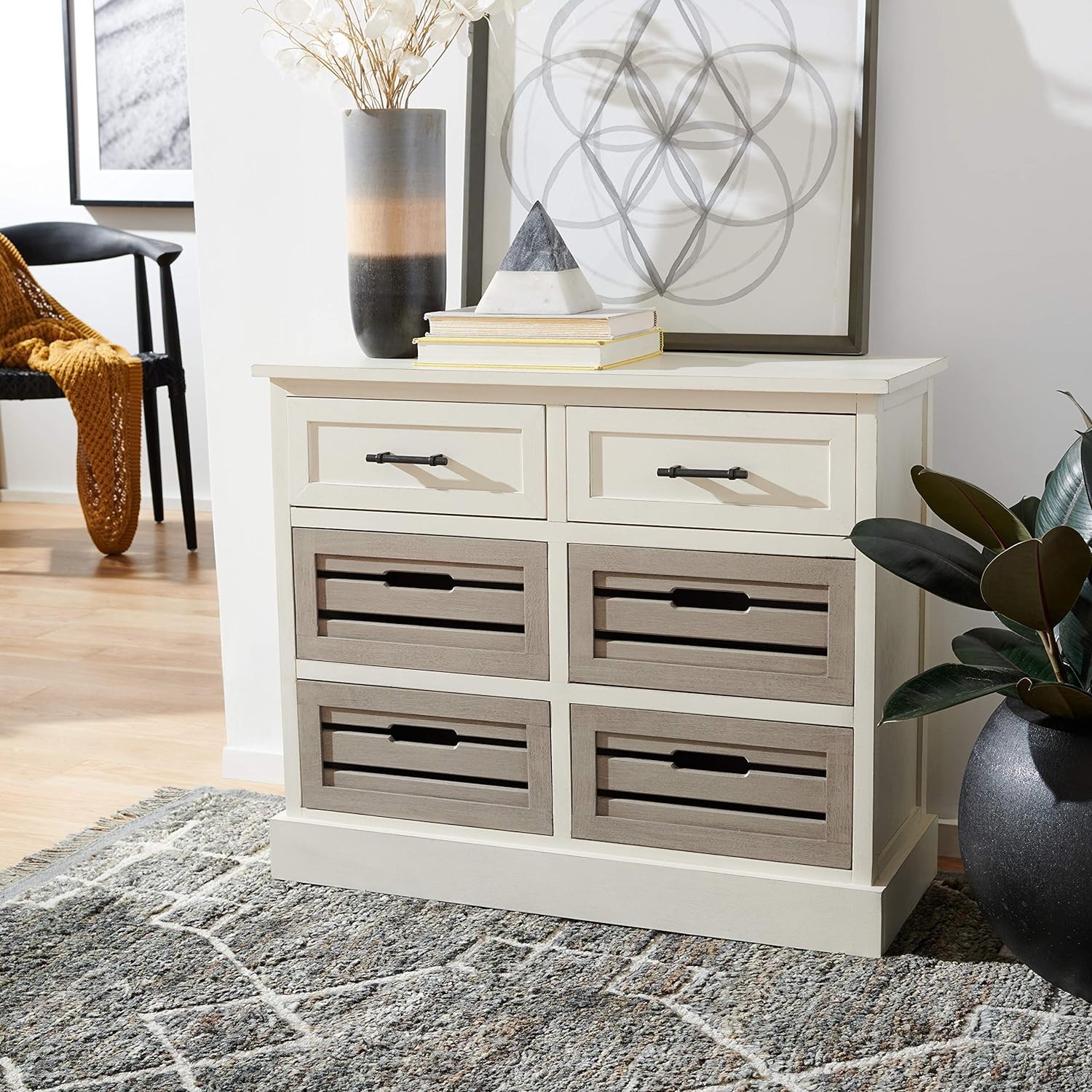 Home Collection Briar Distressed White And Greige 6 Removable Drawer Storage Chest