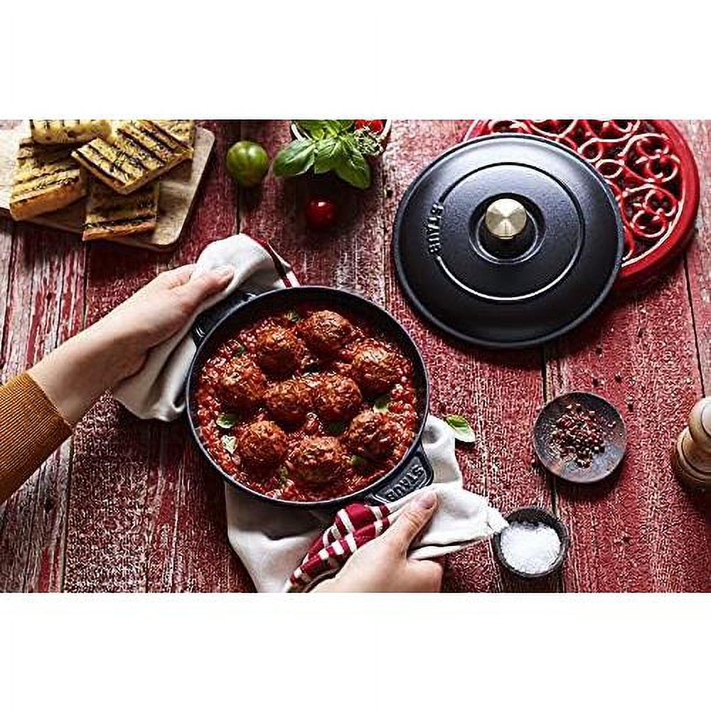 cast iron 7.9-inch round covered baking dish - matte black, made in france