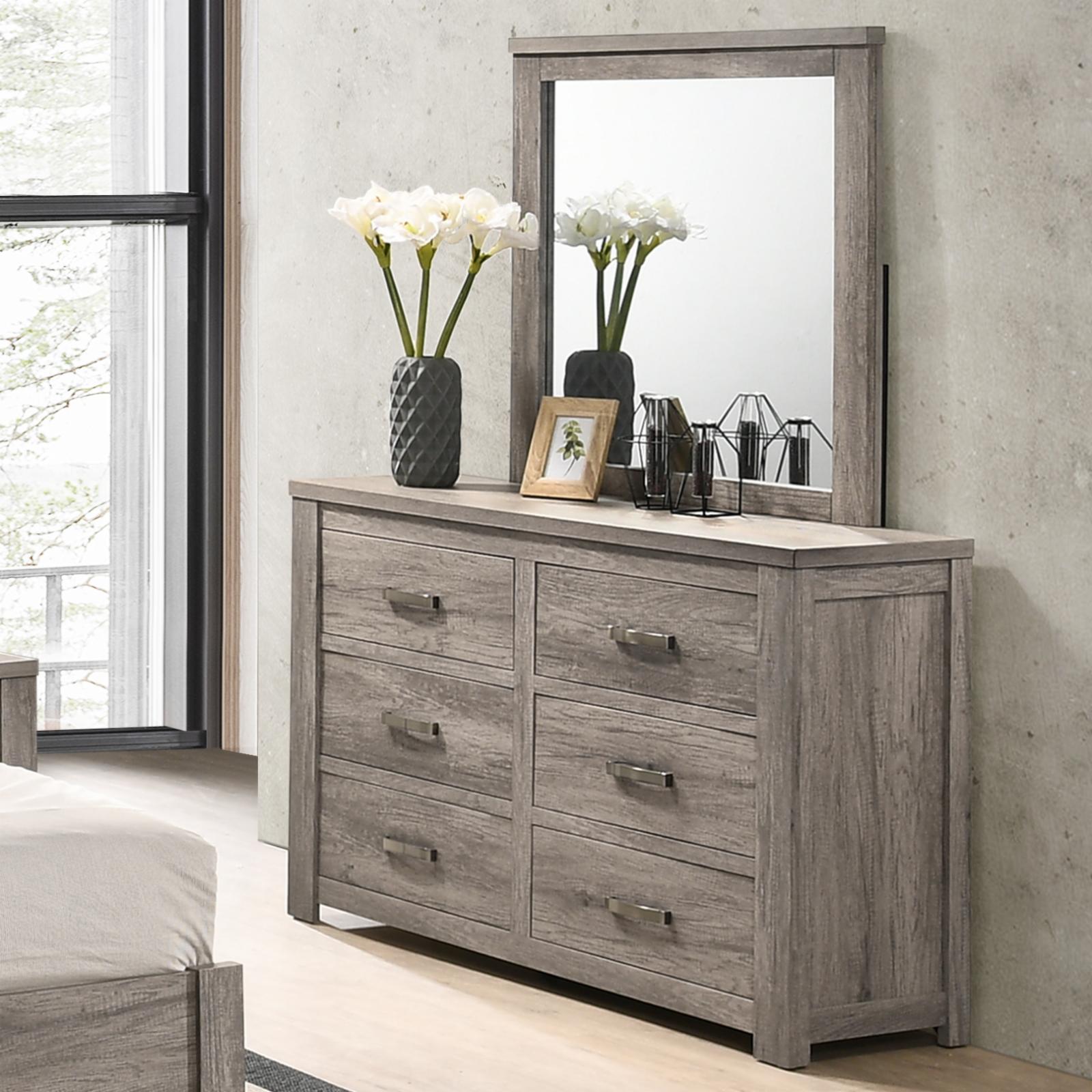 Roundhill Furniture Floren Contemporary 6-Drawer Dresser with Mirror