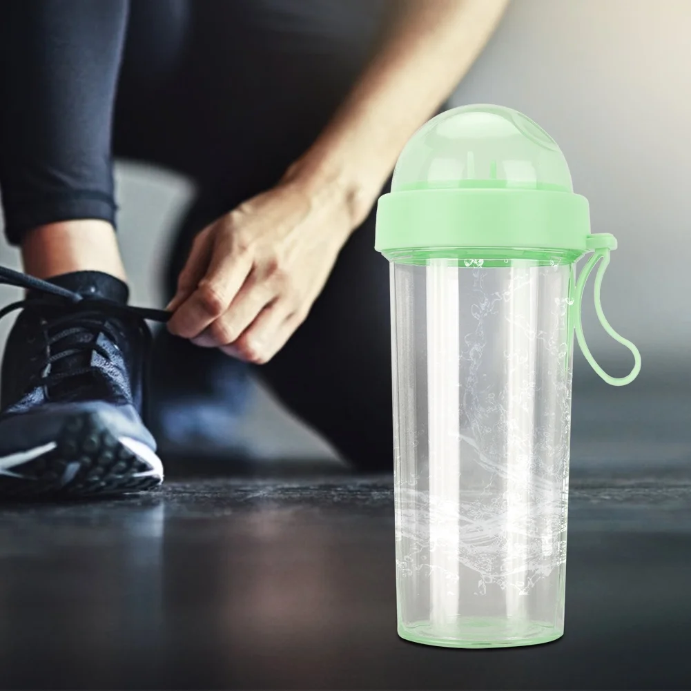 nobrands Water Bottle 600ml Portable Two Straws Water Bottle Dual-Use Drink Cup for Outdoor Travel Sport(??)