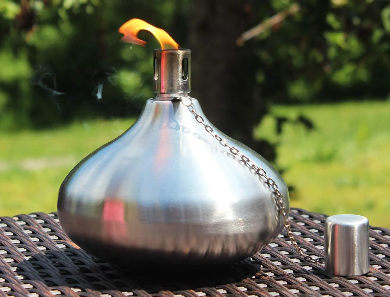 Seraphic Metal Tiki Torches for Outside - Large Citronella 30oz Table Top Torch, Stainless Steel, 4pk