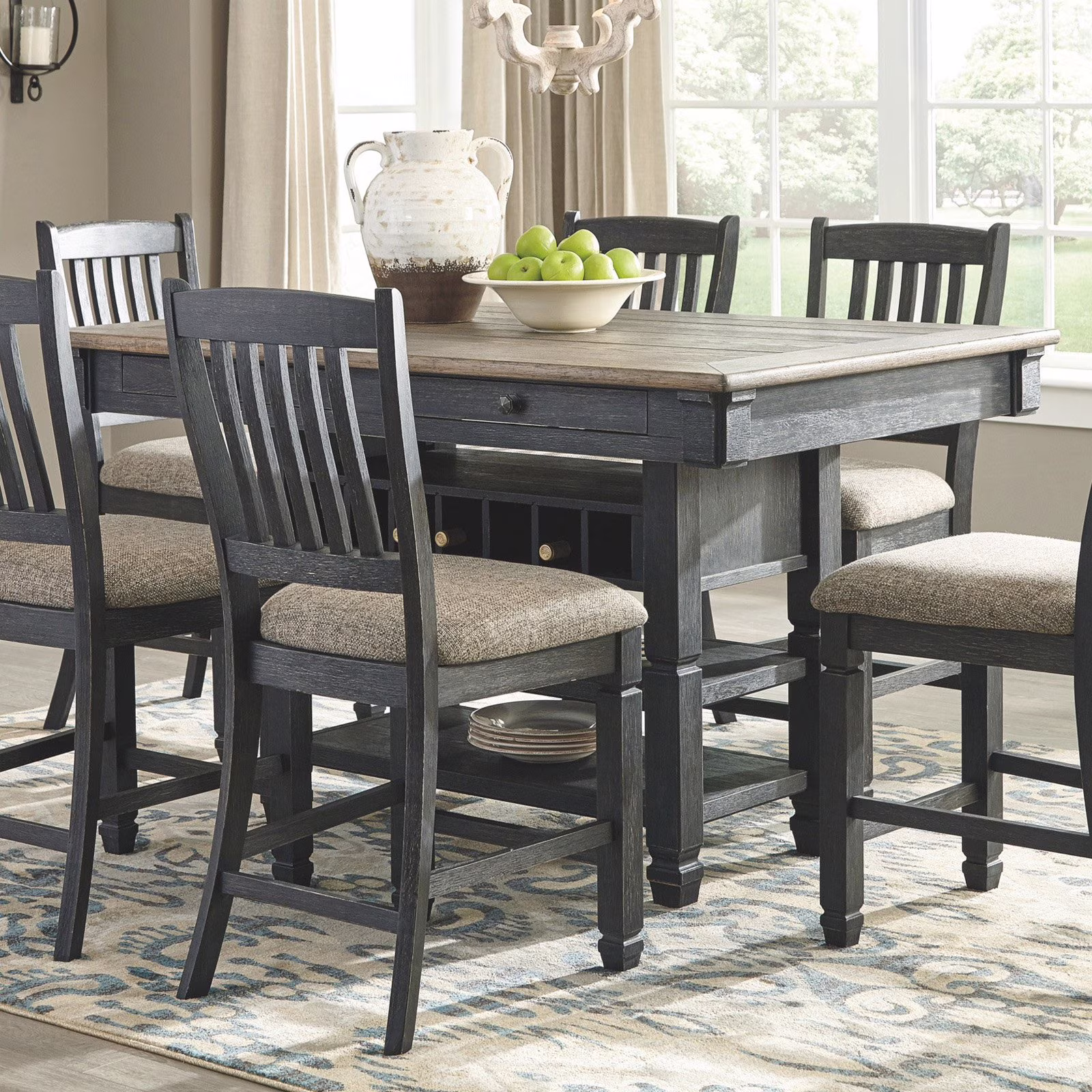 Ashley Furniture Tyler Creek Wine Rack Counter Height Dining Table in Black