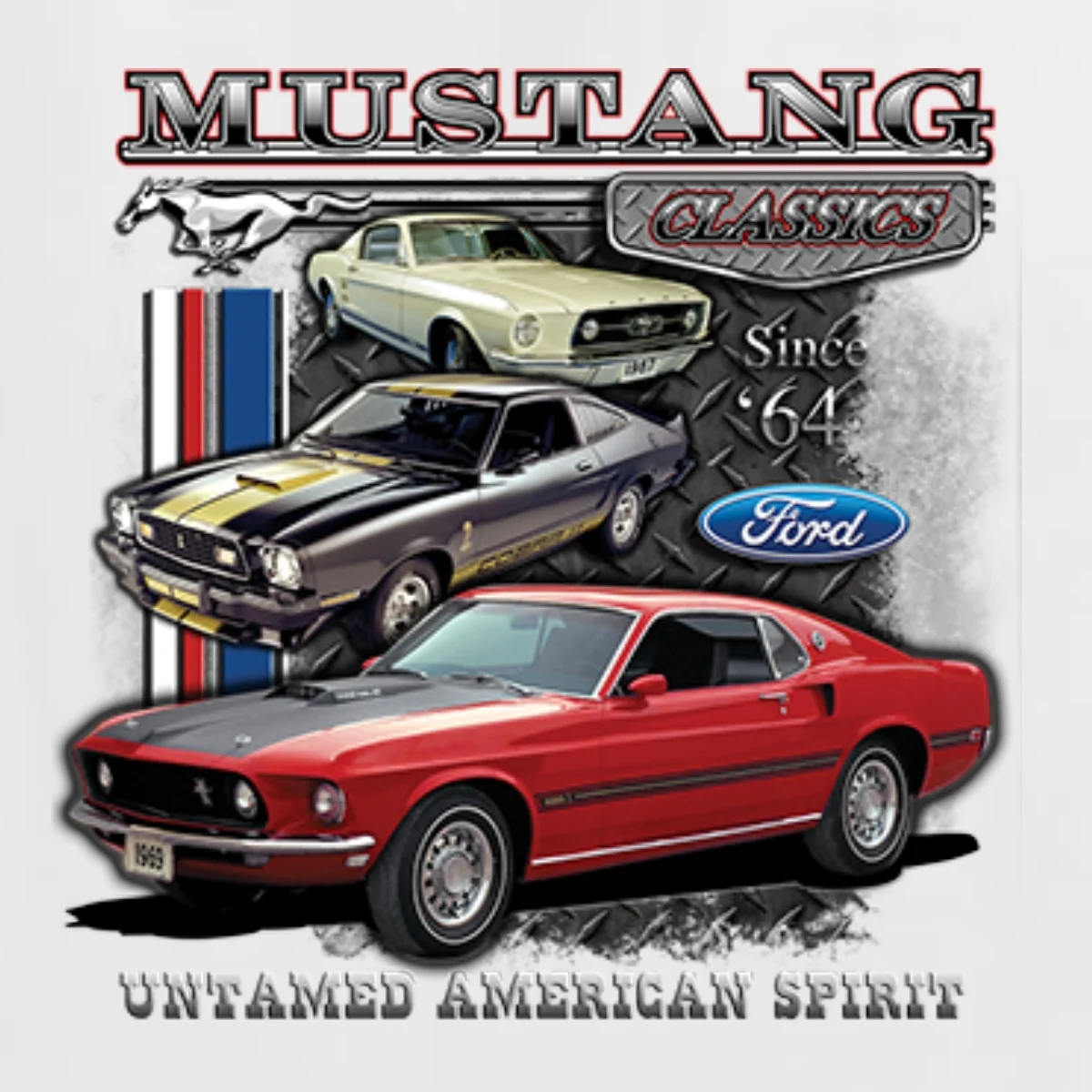 Ford Mustang Untamed Spirit Cars and Trucks Unisex Crewneck Graphic Sweatshirt, White, Large