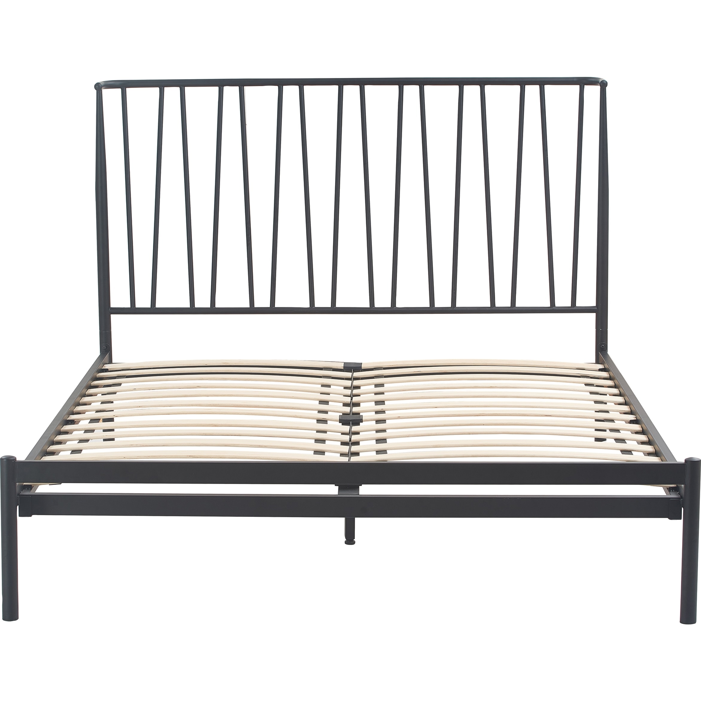 Porch & Den Adore Decor Stella Modern Bedframe with Curved Metal Headboard, Black Queen