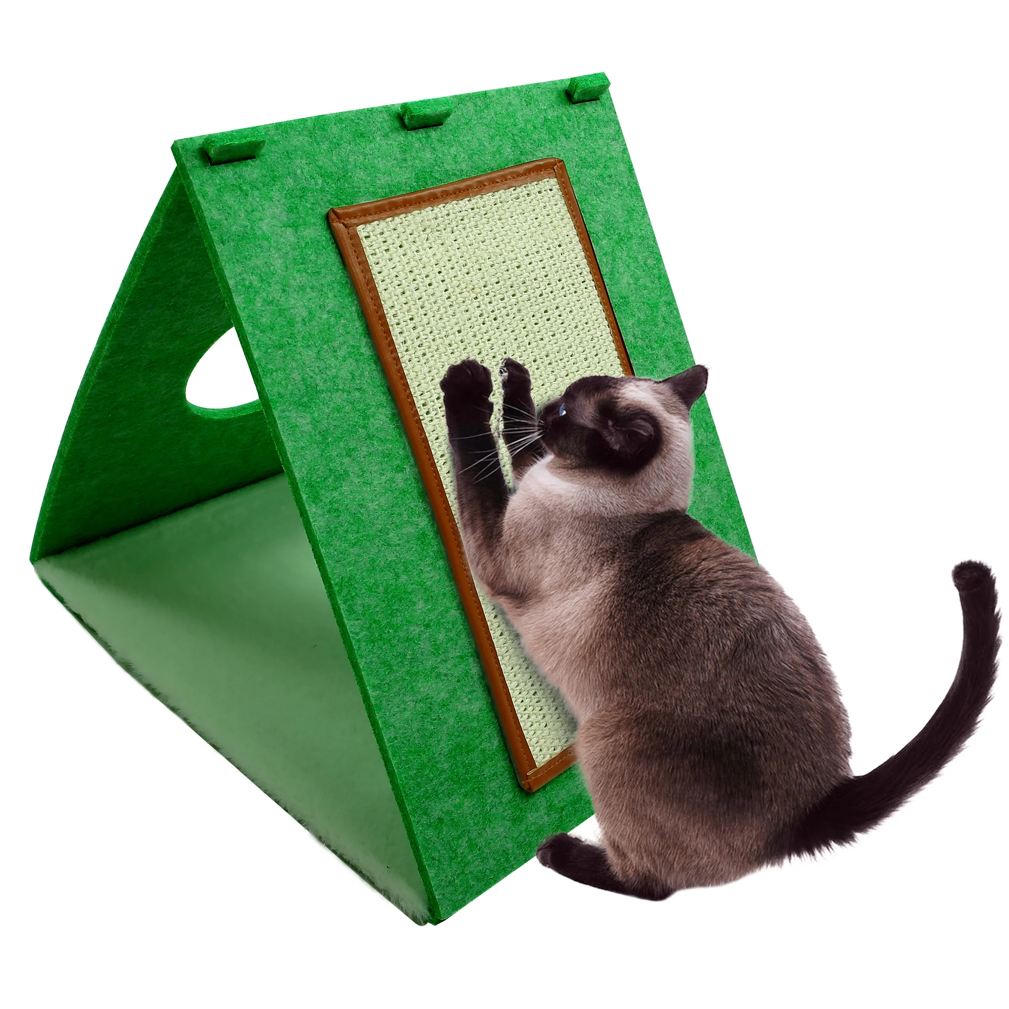 PUMYPOREITY Cat Scratching Pad, Cat Scratcher Toy, Triangle Cat Scratching Post with Hanging Plush Toy, Pet Cave Nest Indoor