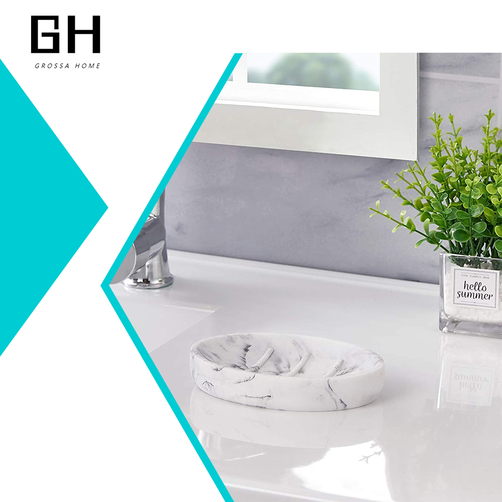 Marble Look Bar Soap Holder Oval Soap Sponge Tray Soap Case Box