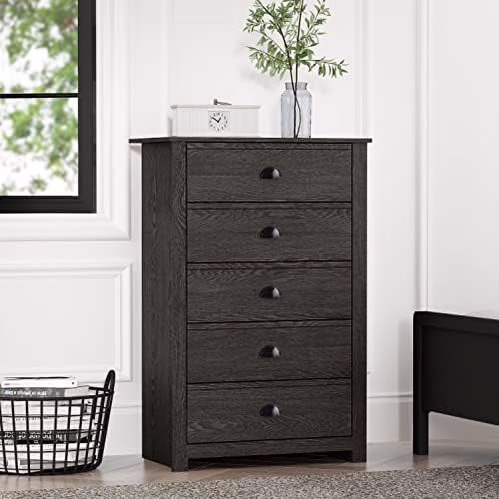 NLIBOOMLife Geodarno 5 Drawer Dresser Tall Dressers for Bedroom Wood Narrow Chest of Drawers  Organizer Rustic Design 17" D x 30" W x 46" H Dusty Grey Oak