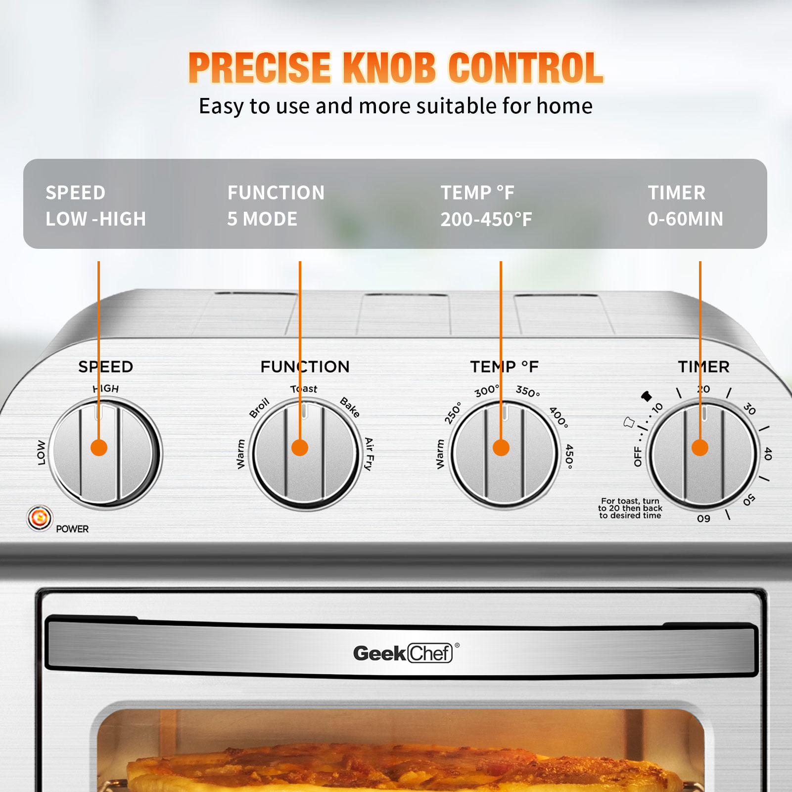 Geek Chef 10.6QT Air Fryer Oven 4 Slice Toaster Oven Convection Air Fryer Combo Broil Toast Bake Air Fry Oil-Free