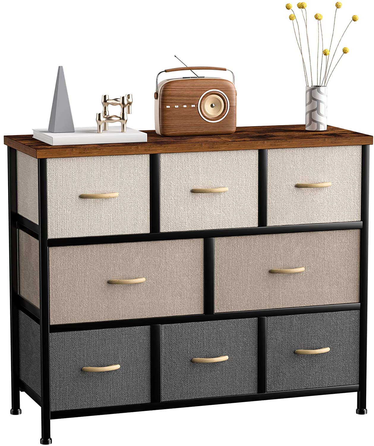 Popular 8 Drawer Dresser Organizer Fabric Storage Chest for Bedroom  Hallway  Entryway  Closets  Nurseries，Furniture Storage Tower Sturdy Steel Frame  Wood Top  Removable Fabric Bins (C