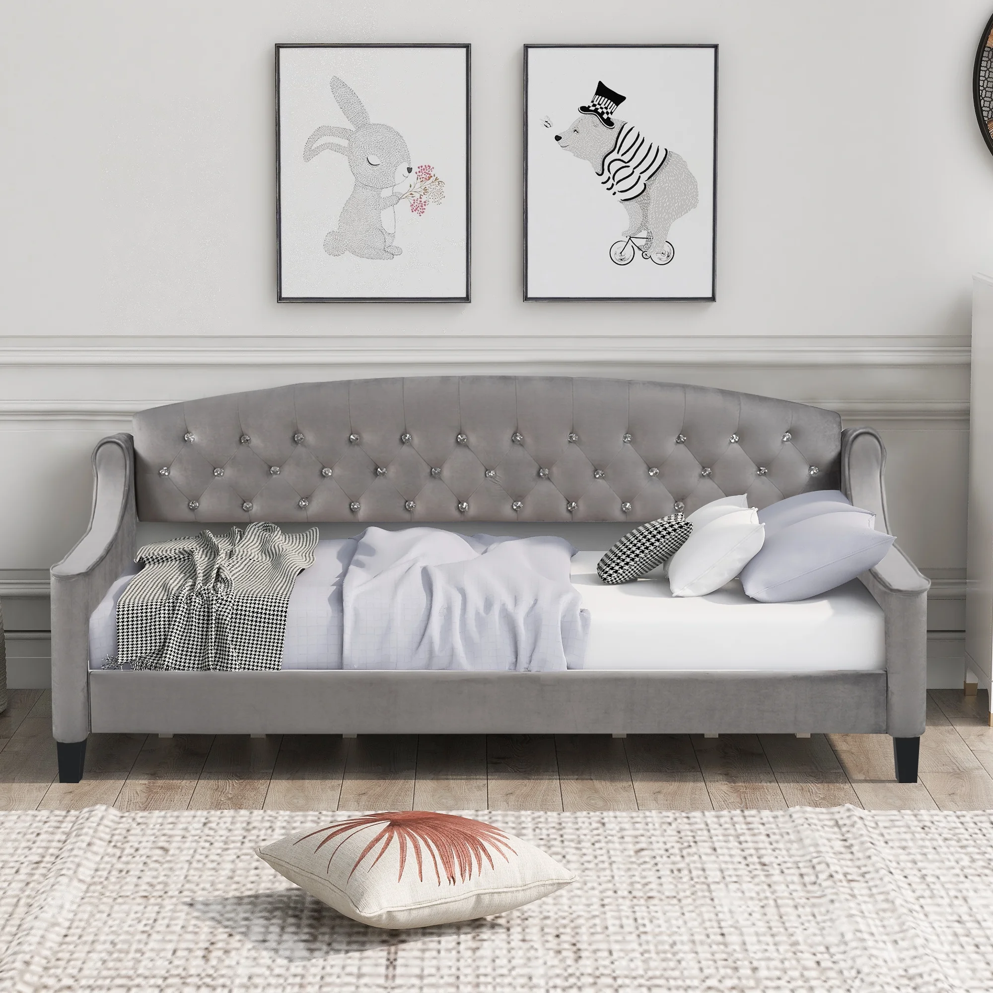 Euroco Twin Size Tufted Button Daybed, Gray