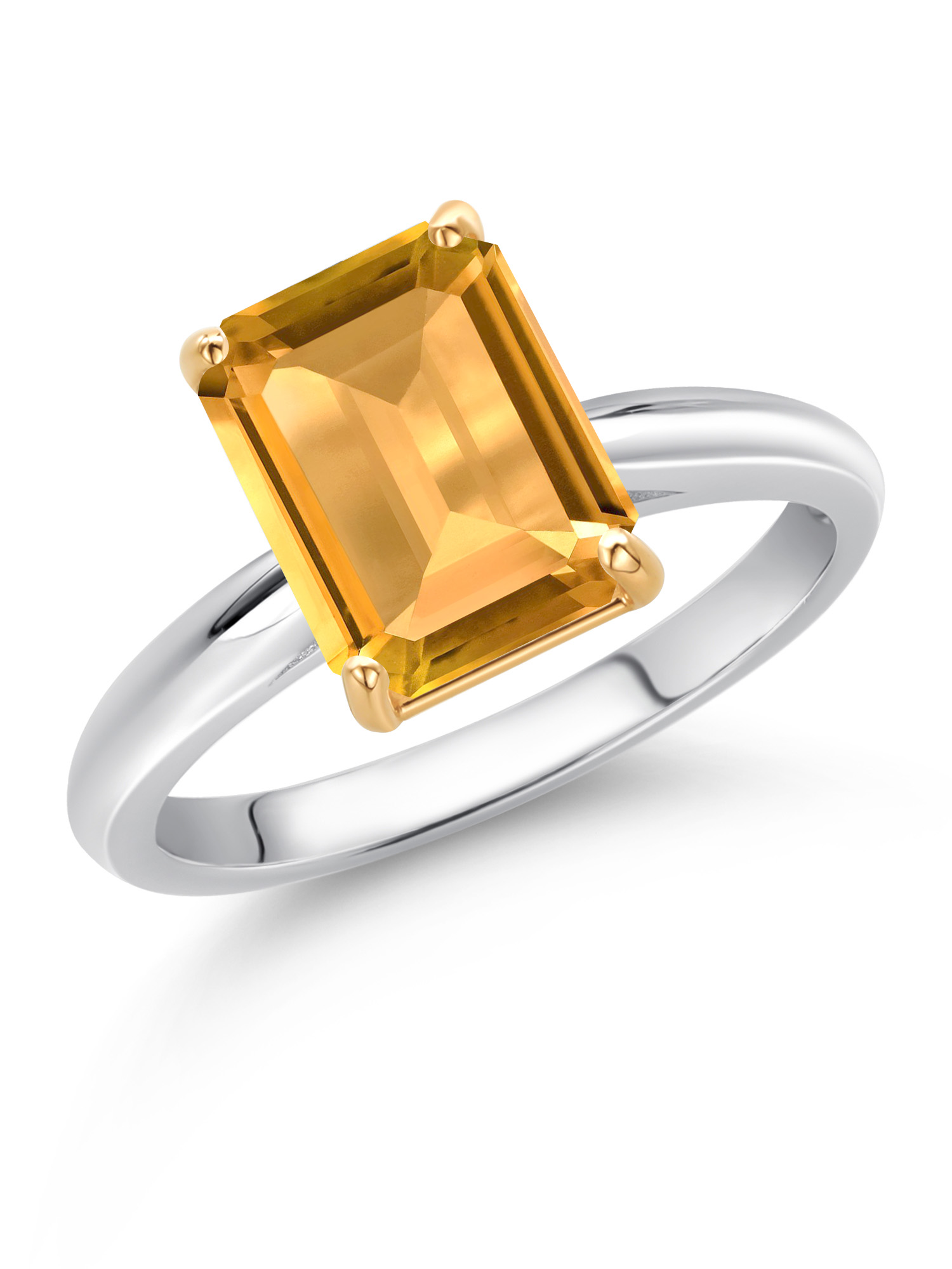 Gem Stone King 925 Silver and 10K Yellow Gold Ring Yellow Citrine Engagement Ring For Women (2.33 Cttw, Octagon 9X7MM, Gemstone November Birthstone, Available In Size 5, 6, 7, 8, 9)