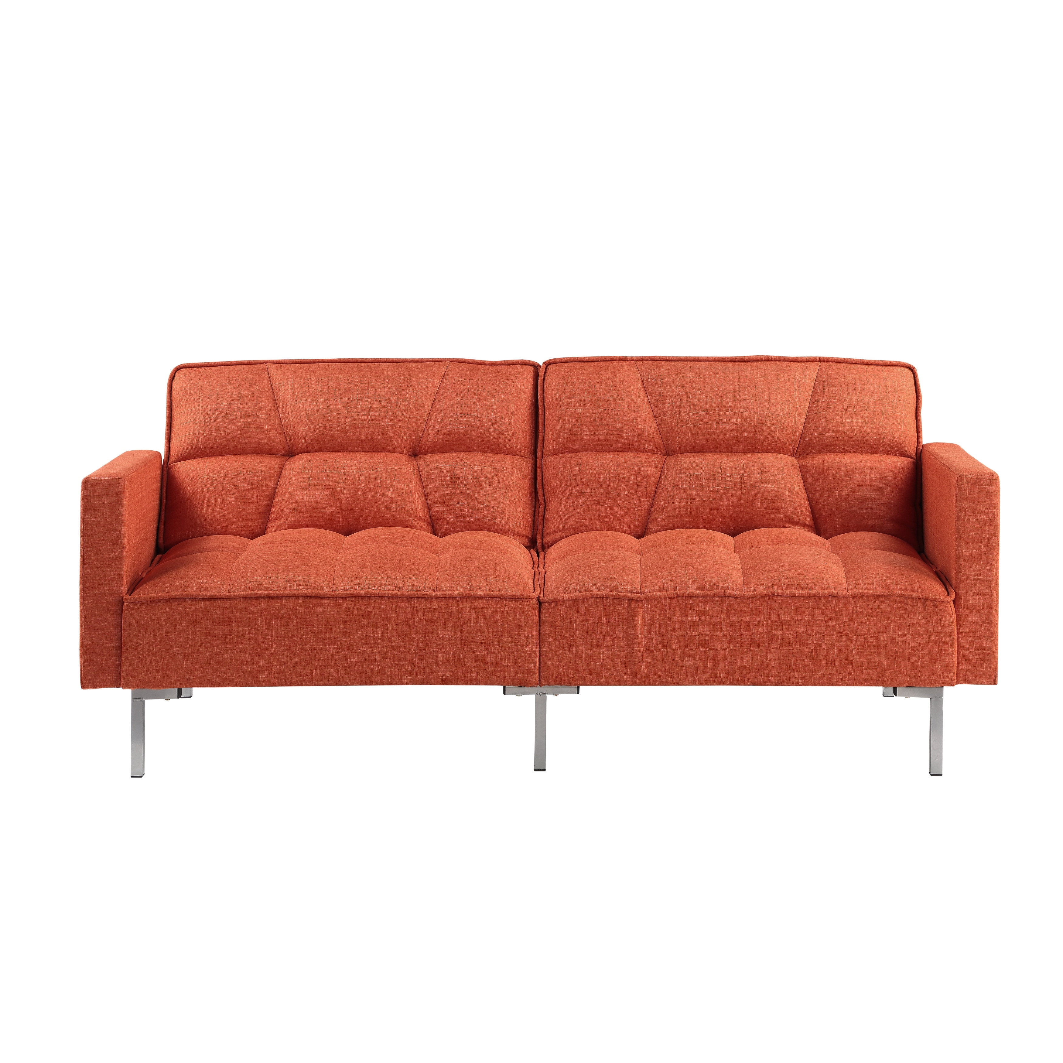 2 in 1 Linen Futon Sleeper Sofa Convertible Recliner Loveseat, Orange