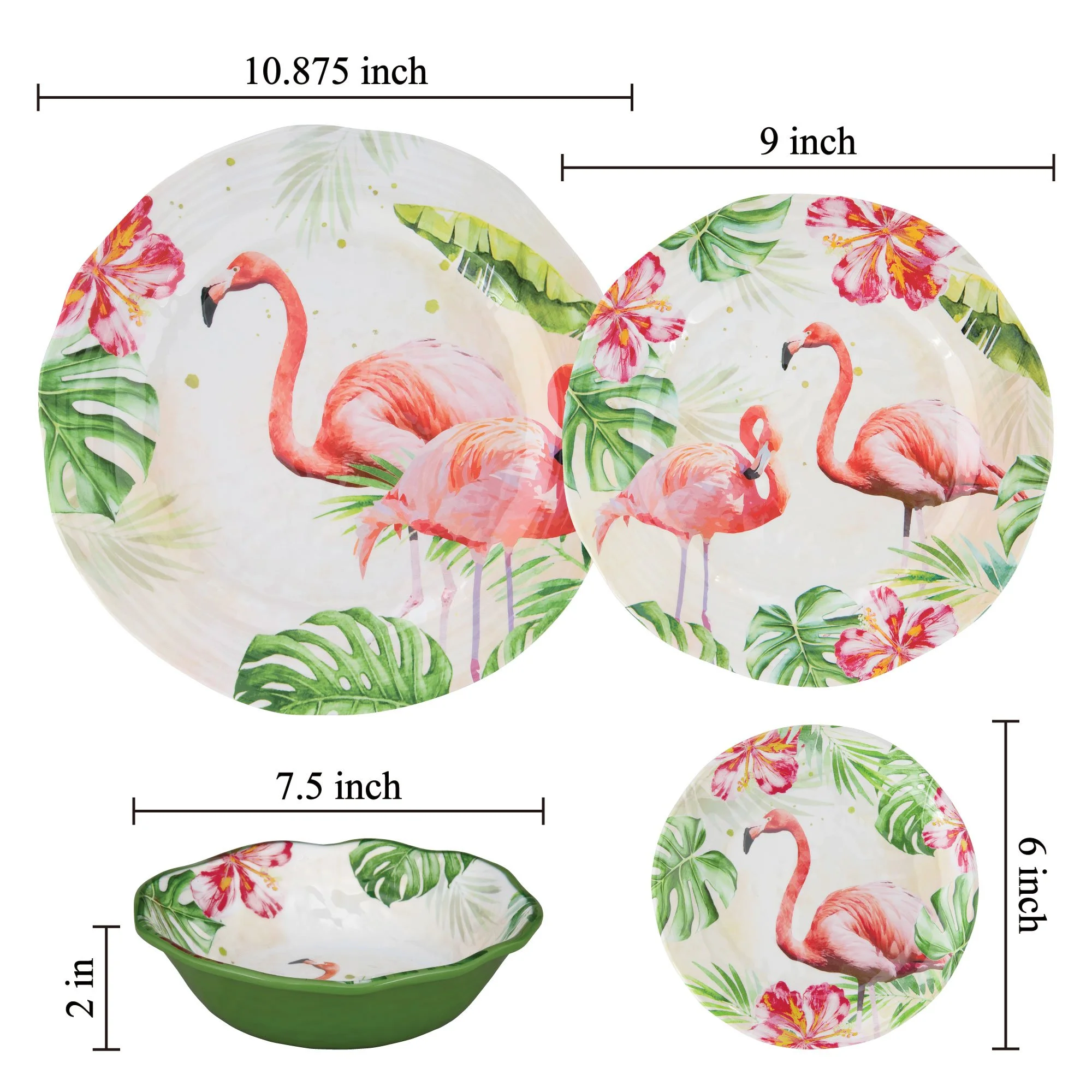 Gourmet Art 4-Piece Flamingo Heavyweight and Durable Melamine 6 Inch Plate, for Indoors Outdoors Use and Everyday Use.