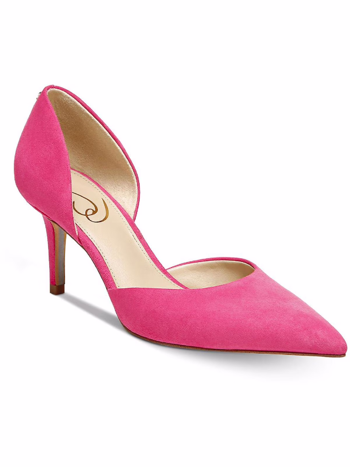 Sam Edelman Viv Dahlia Pink Slip On Pointed Toe Leather Mid Heel Pumps Shoes (Dahlia Pink, 6.5)