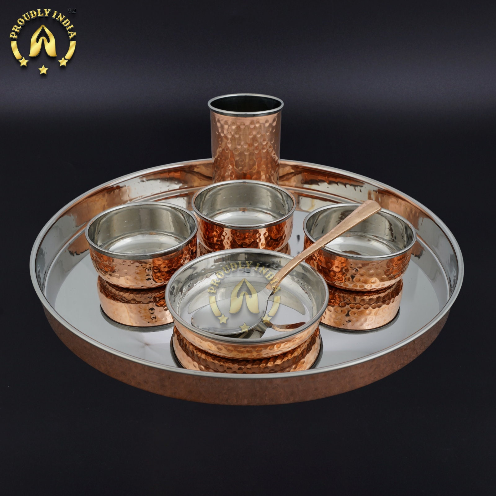 ProudlyIndia Copper Thali Set, Dinner Set, Royal Thali Dinning,Copper Plate Set,Thamba Dinnerware, Luxury Dining Set, Luxury Dinnerware, Thali set Online