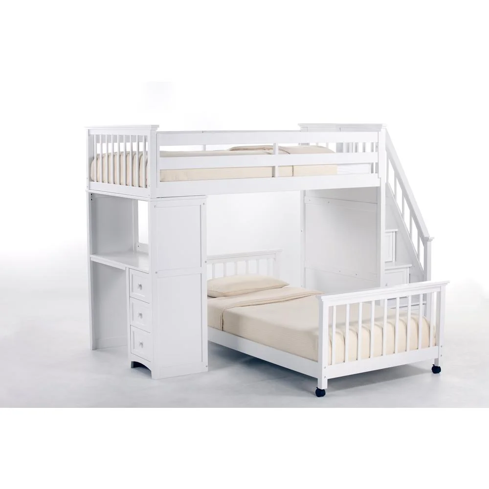 Hillsdale Kids and Teens School House Twin Stair Loft w/ Desk End & Full Lower Bed
