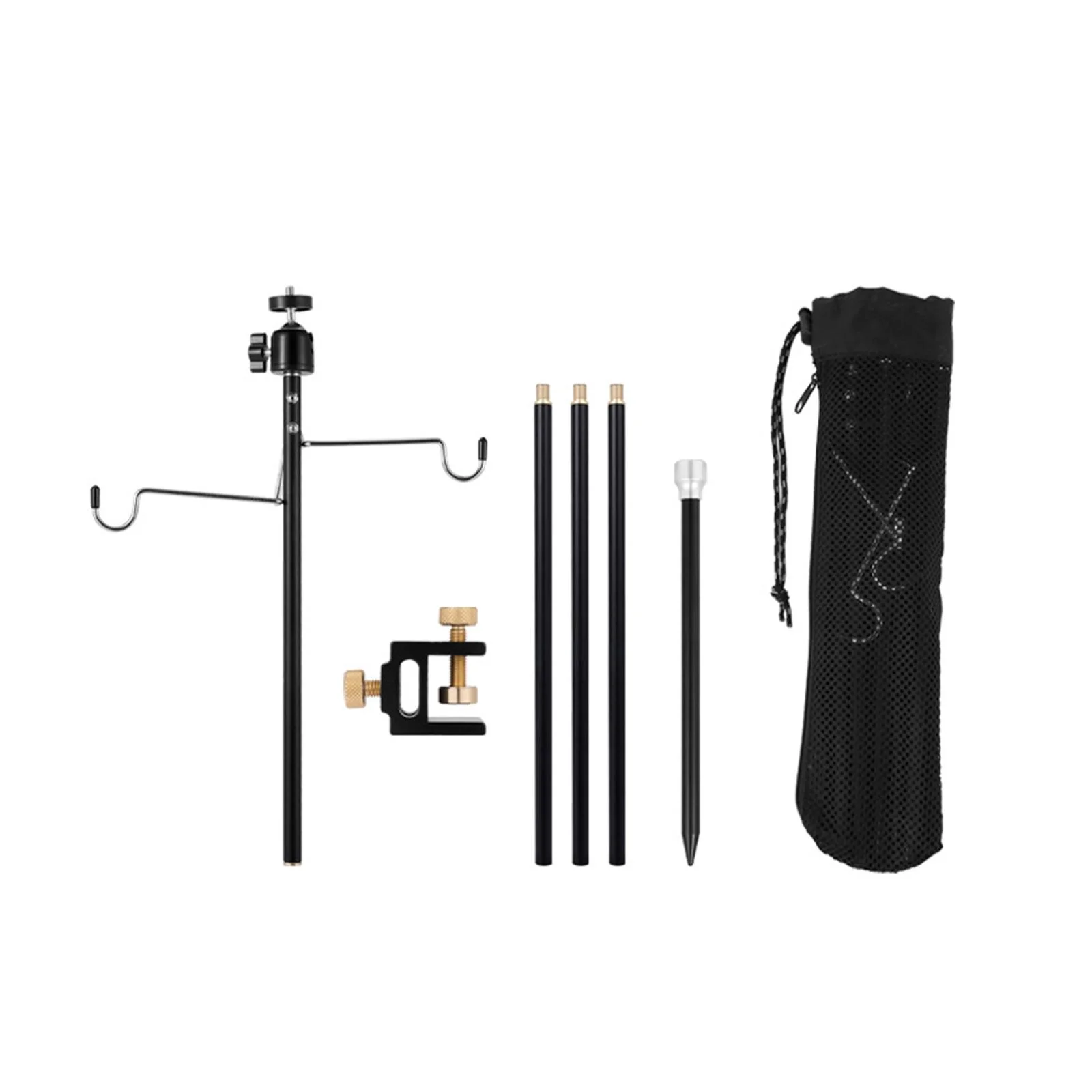 Camping Lantern Stand Light Hanging Pole Folding Portable Detachable Aluminum Lantern Pole Light Stand for BBQ Backpacking Garden Fishing