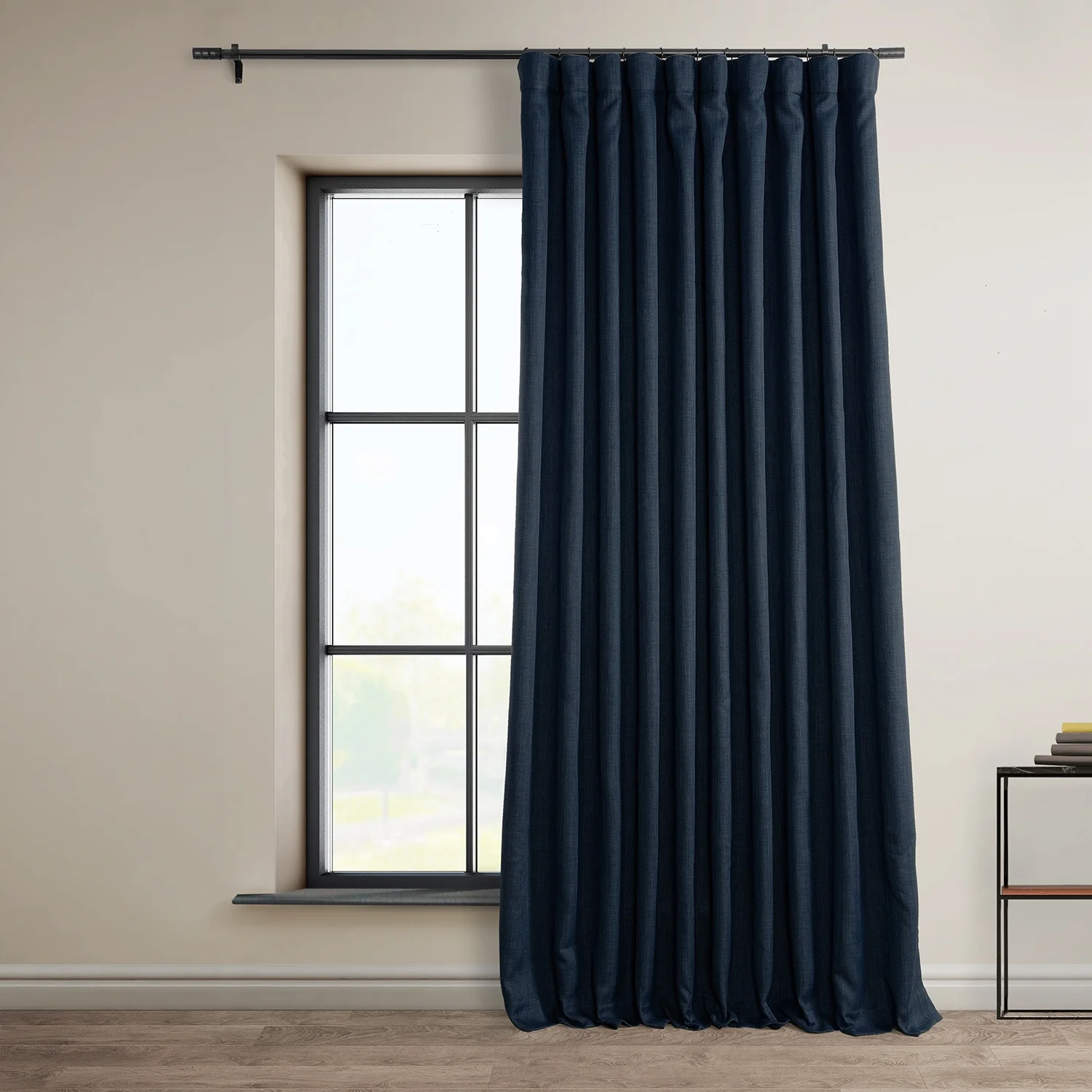 Nightfall Navy Faux Linen Extra Wide Room Darkening Curtain (1 Panel), Nightfall Navy, 100W X 120L