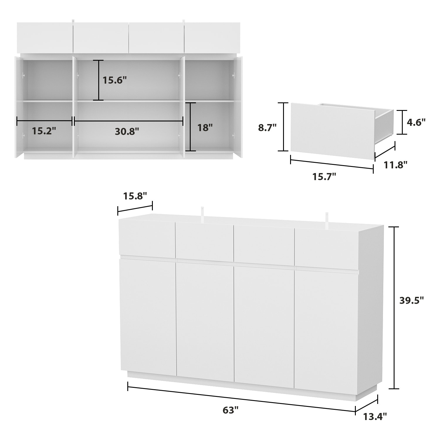 Versatile Usage Pantry Closet Buffet Sideboard Server Modern Design Base