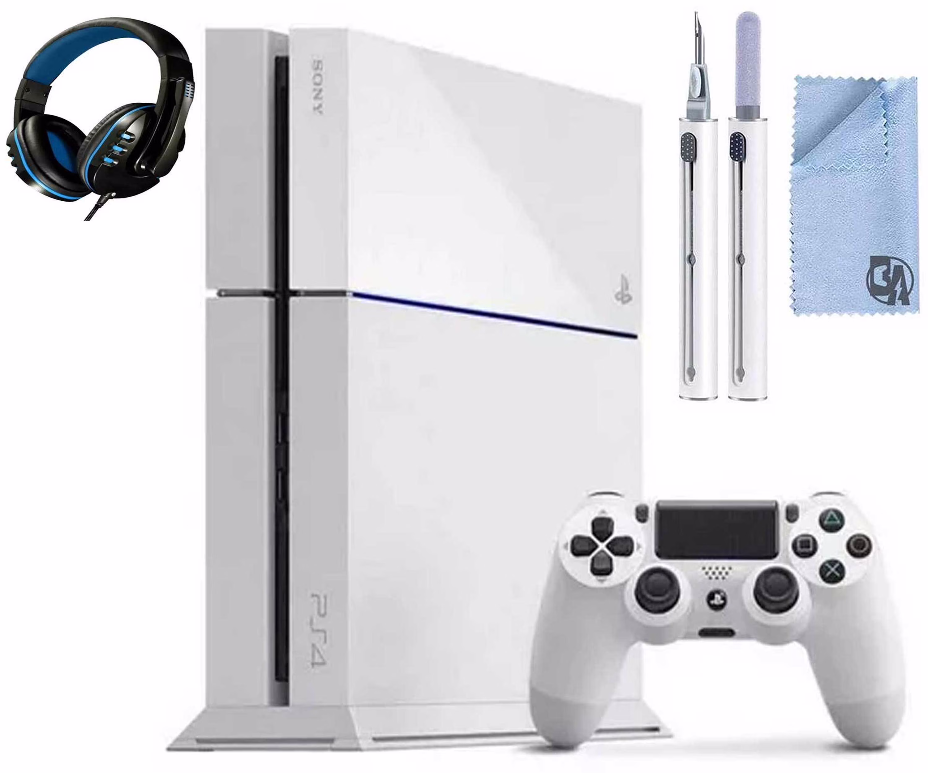 Sony PlayStation 4 500GB Gaming Console White, Headset With Cleaning Kit Like New