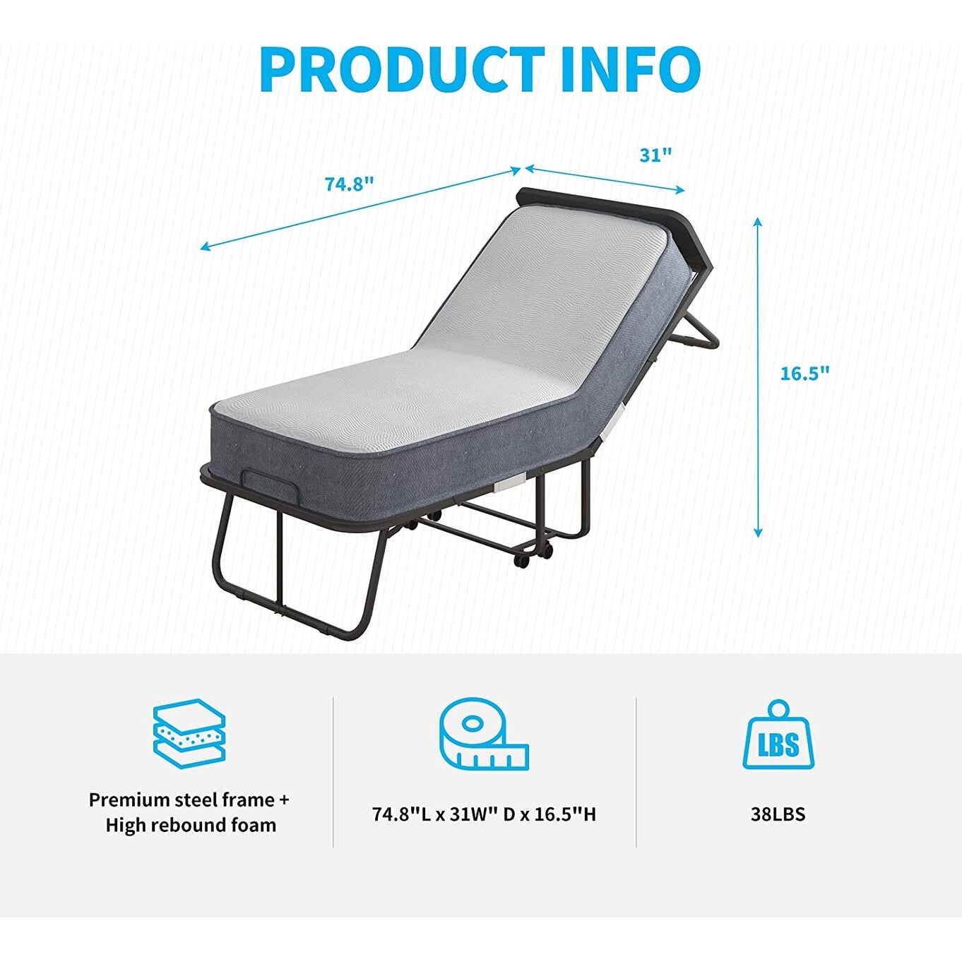 Mixoy Folding Bed with Mattress and Headboard|Space Saving Foldable Bed with Foam Mattress | Bed Frame with Wheels